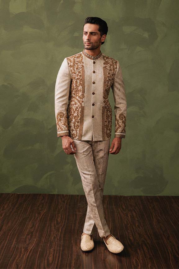 Copper Jacquard Embroidered Prince Coat