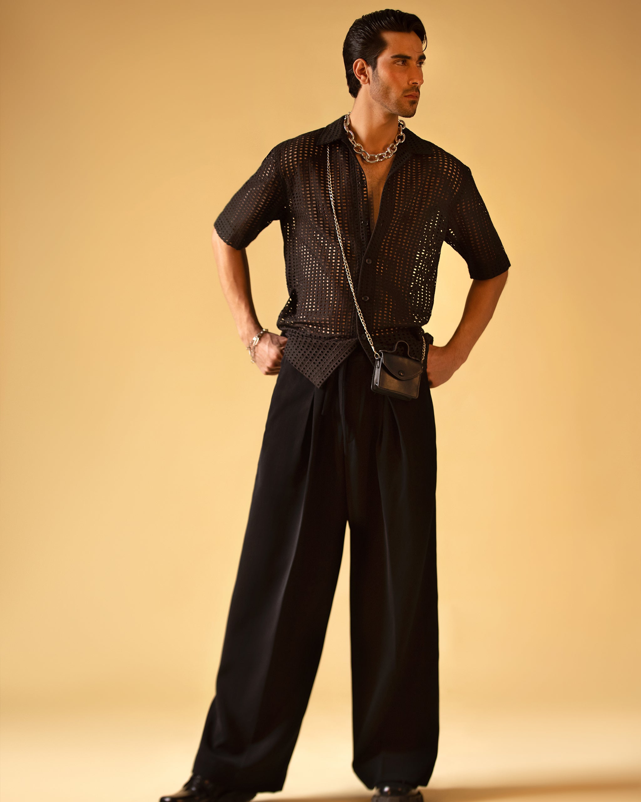 Polo Short Sleeve Button-Down Shirt & Lose Wide Trouser