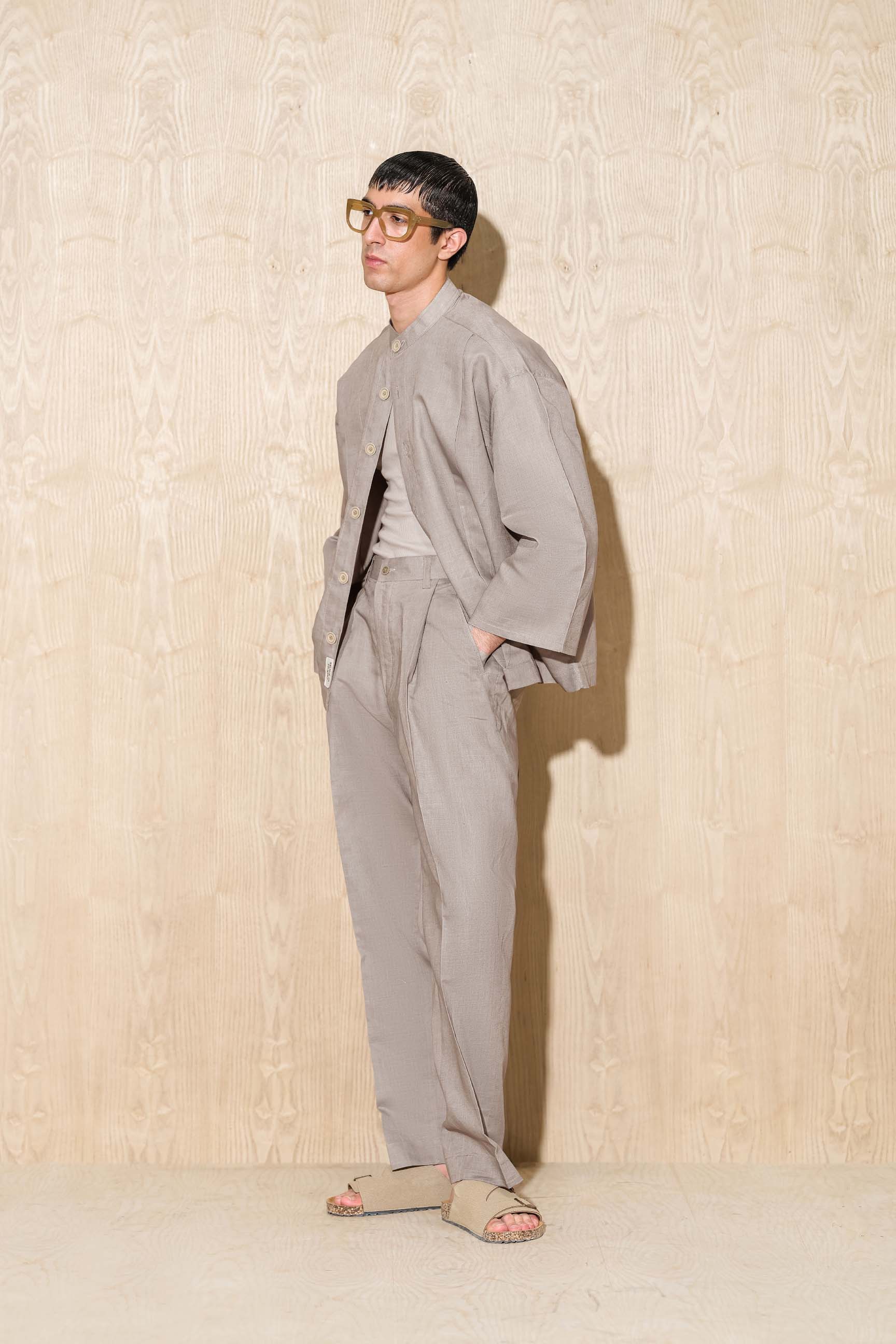 Cloud Grey Calle Oversized Shirt with Straight-Cut Trousers
