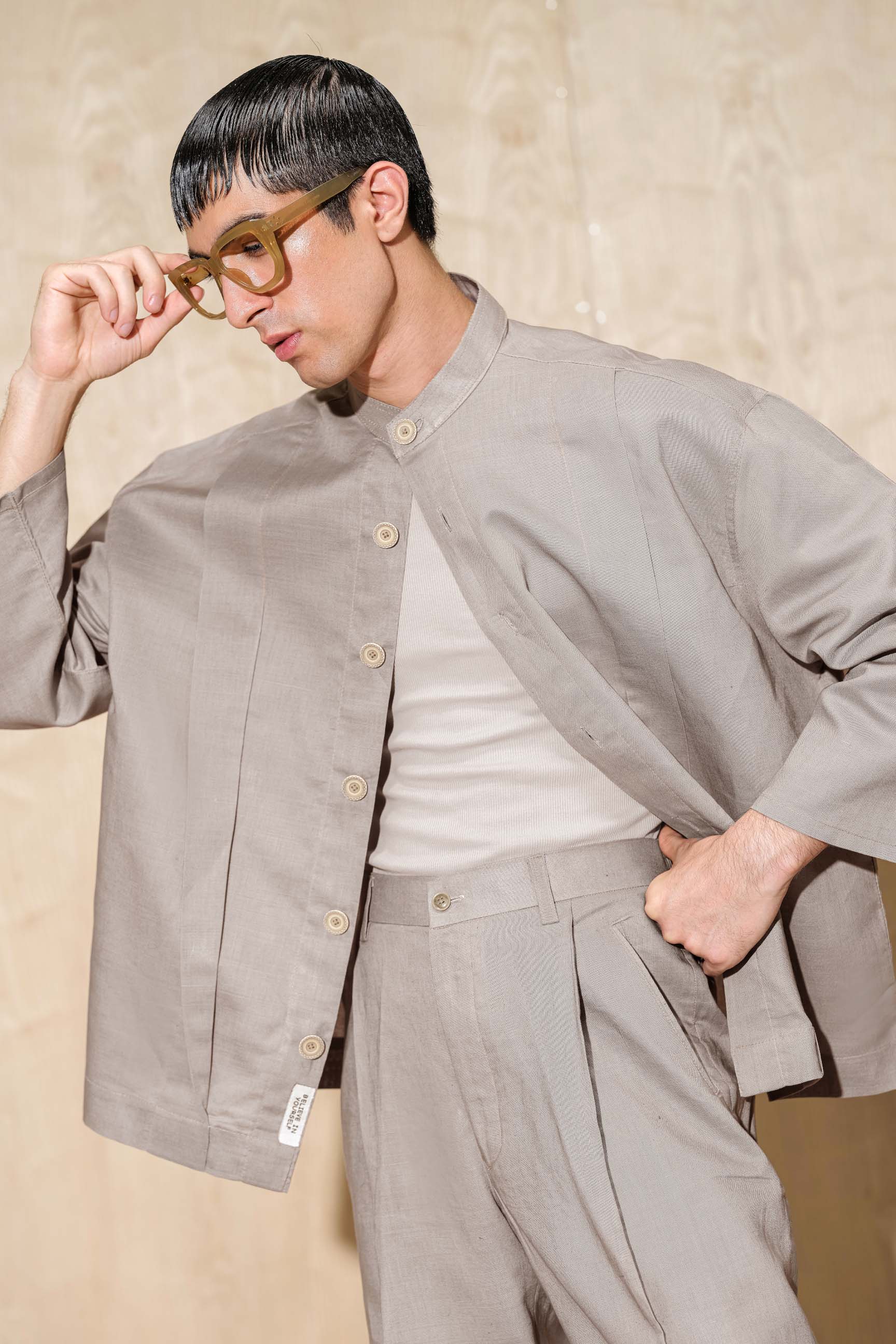 Cloud Grey Calle Oversized Shirt with Straight-Cut Trousers