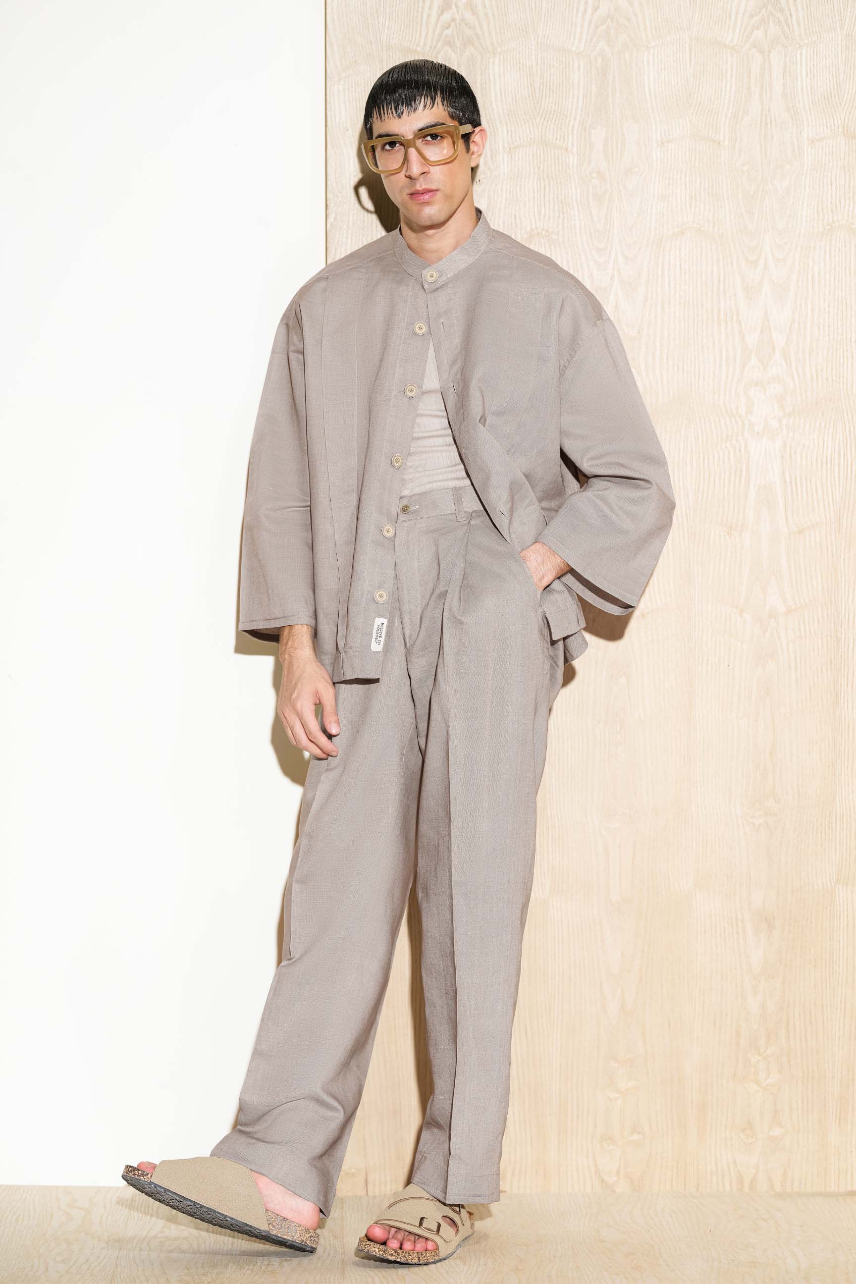Cloud Grey Calle Oversized Shirt with Straight-Cut Trousers