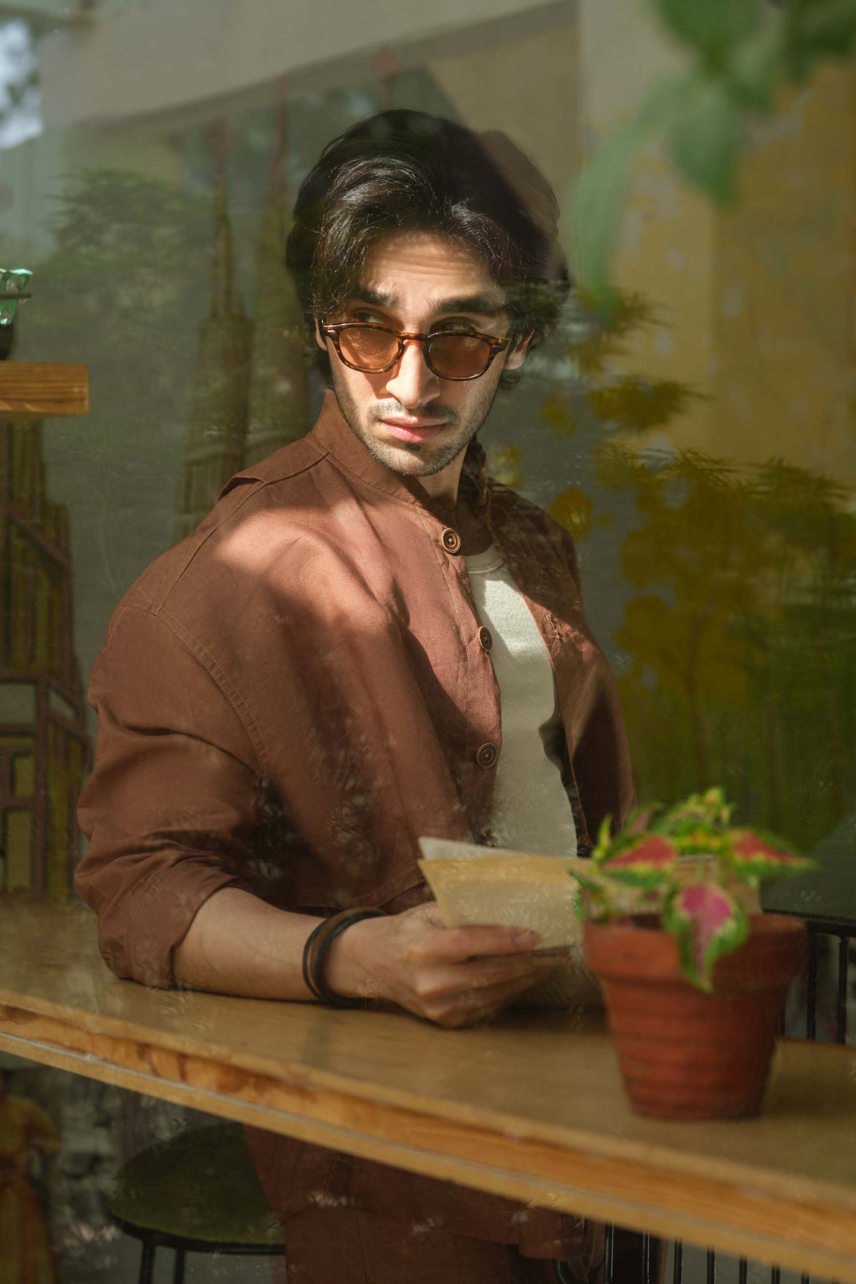 Coco Brown Oversized Shirt & White High-Waist Pant Set