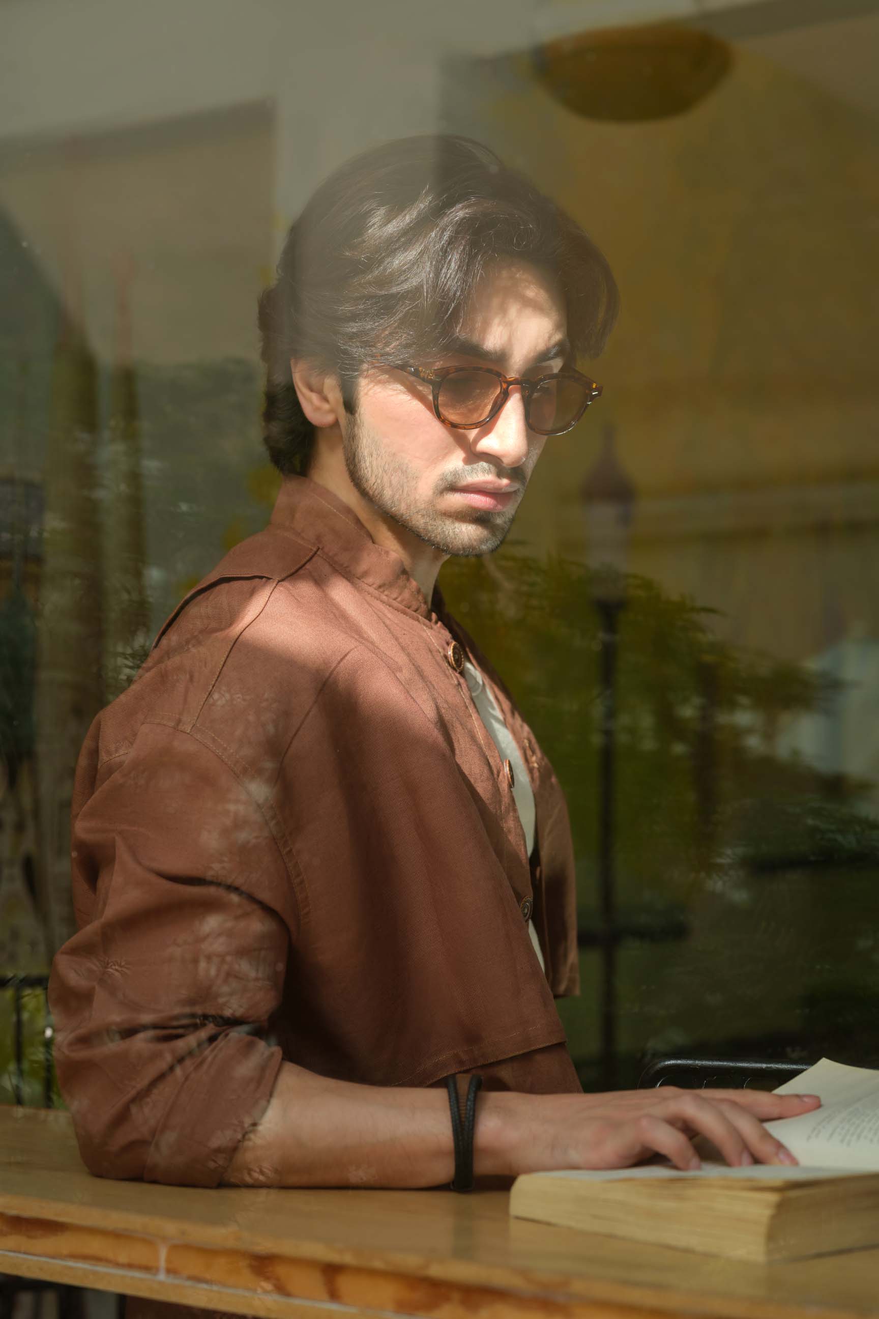 Coco Brown Oversized Shirt & White High-Waist Pant Set