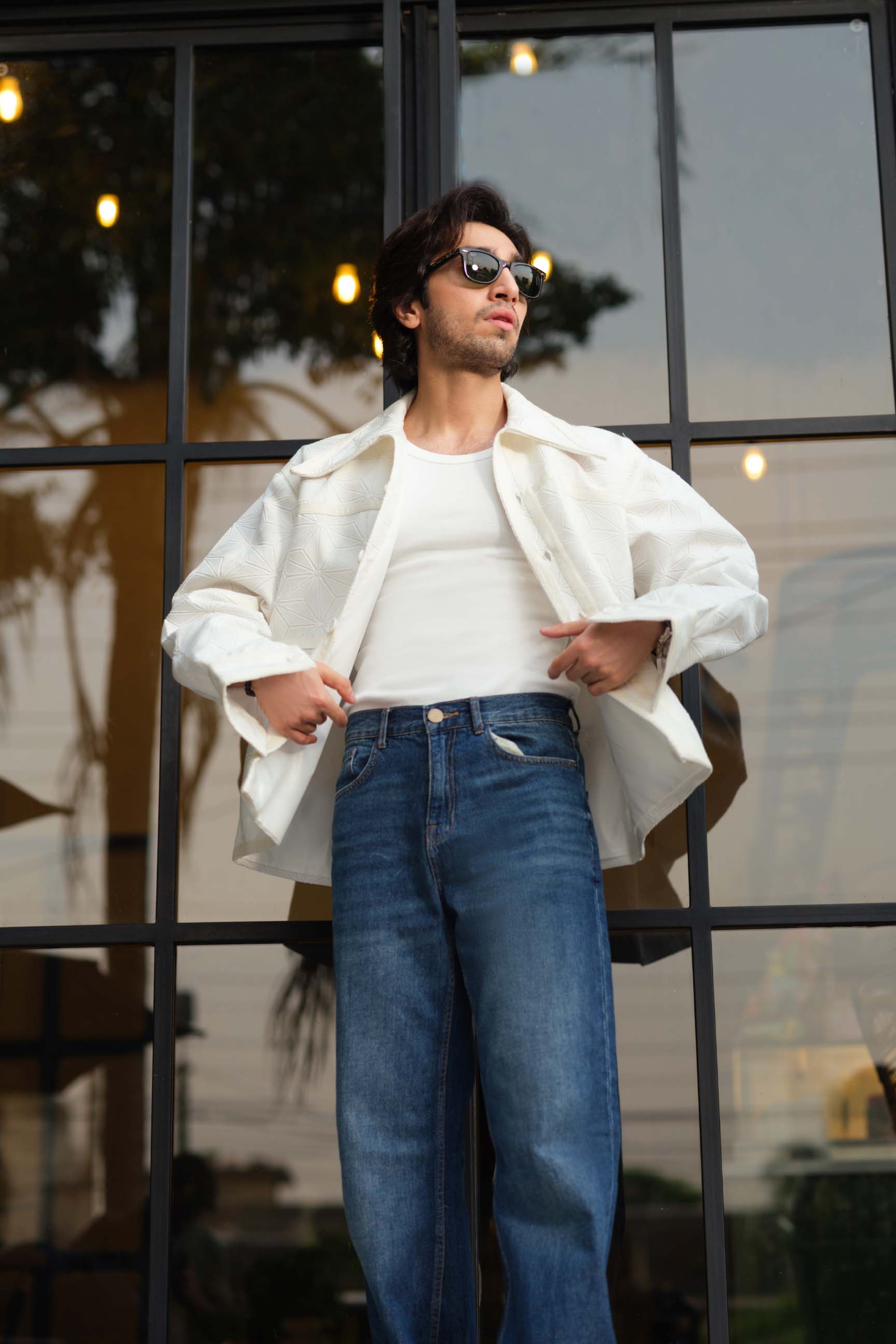 Ivory White Embroidered Drop-Shoulder Jacket