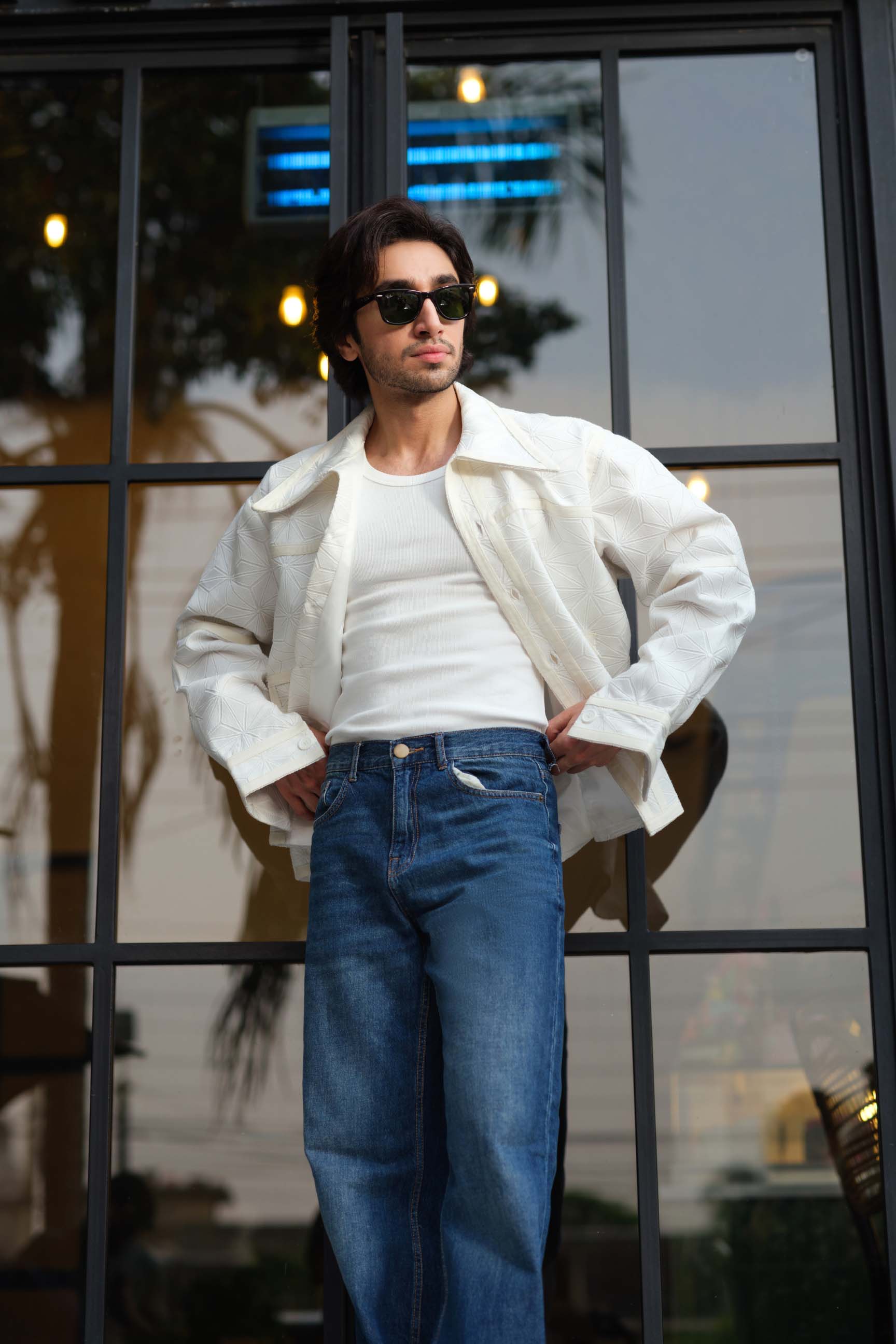 Ivory White Embroidered Drop-Shoulder Jacket