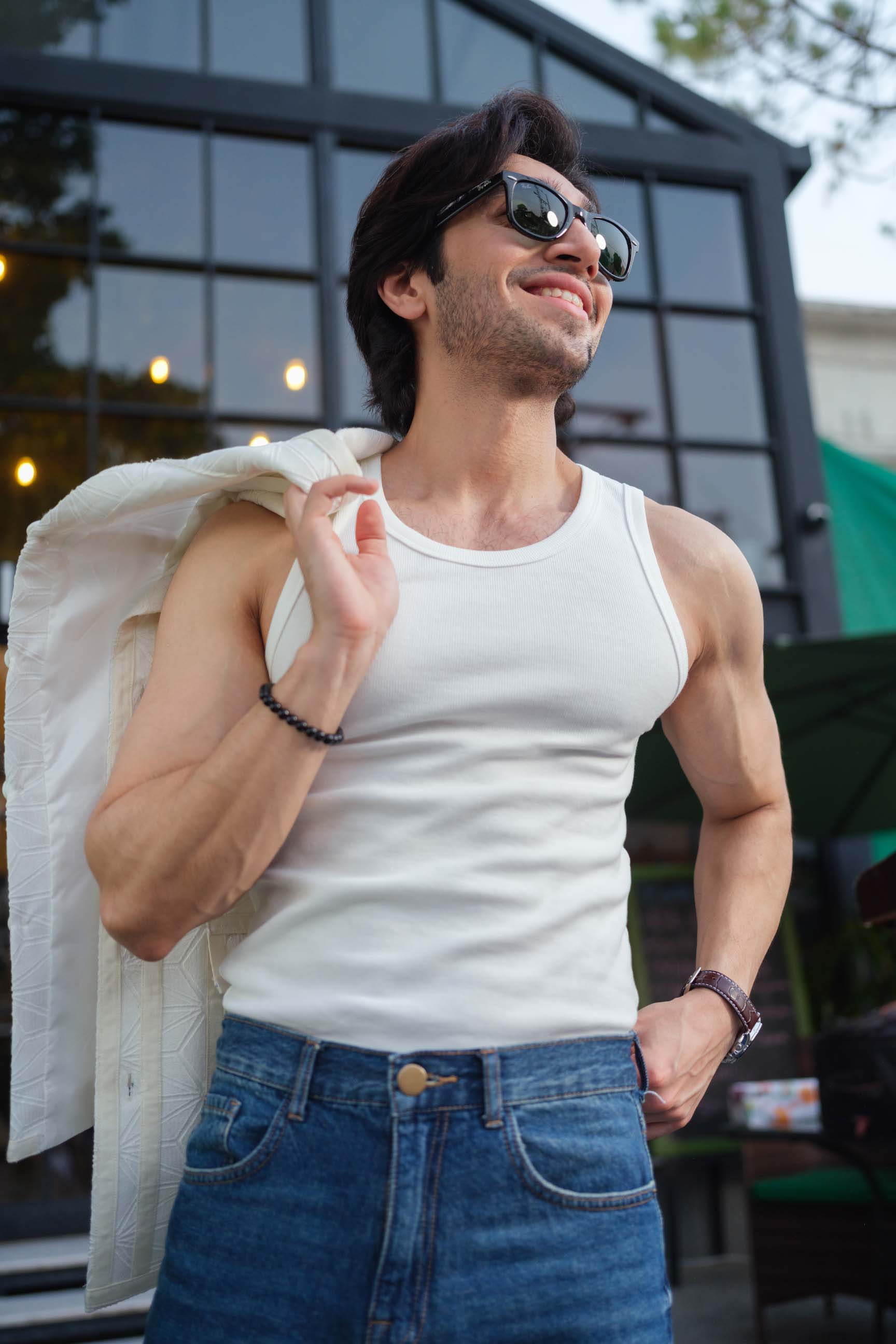 Ivory White Embroidered Drop-Shoulder Jacket