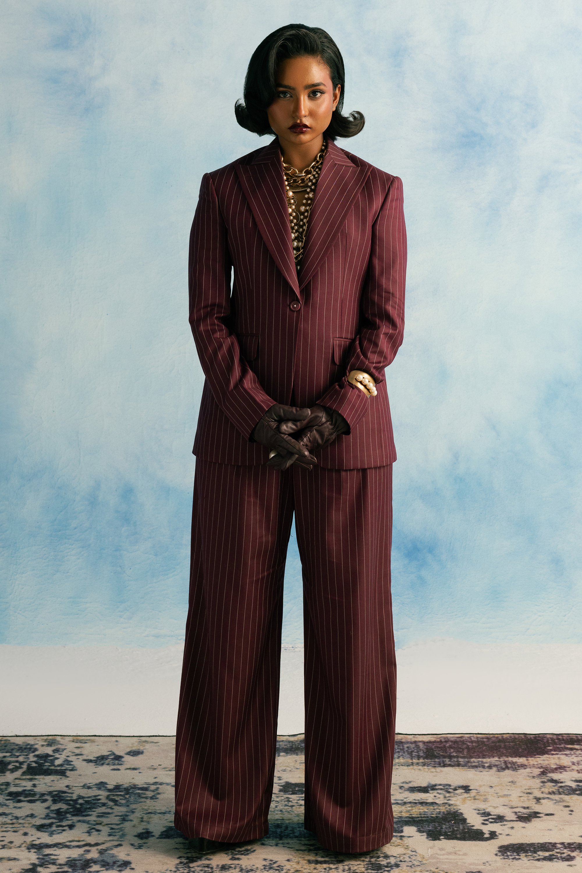 Dark Burgundy Pinstripe Suit