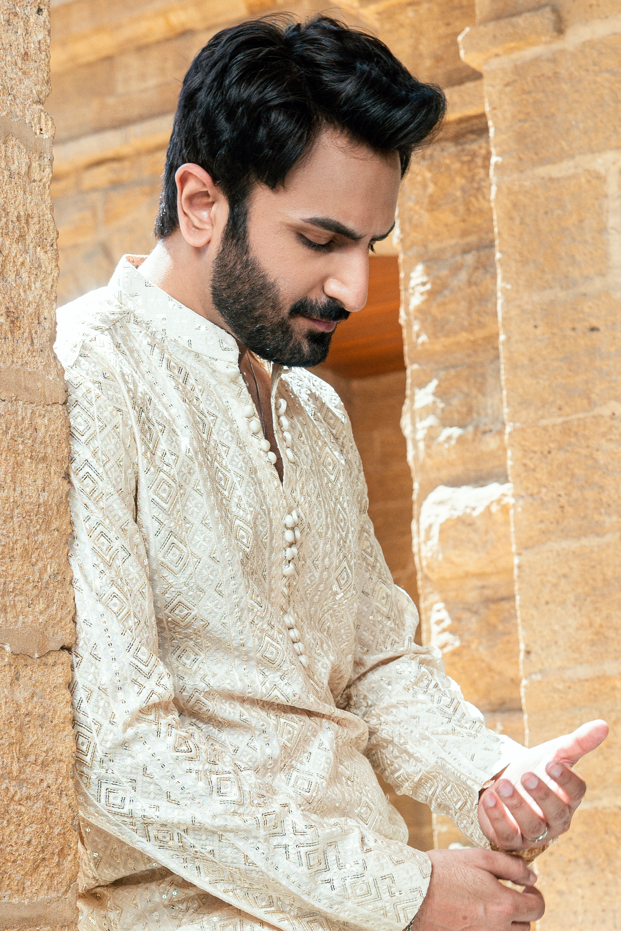 Ivory White Embroidered Kurta & Shalwar Set