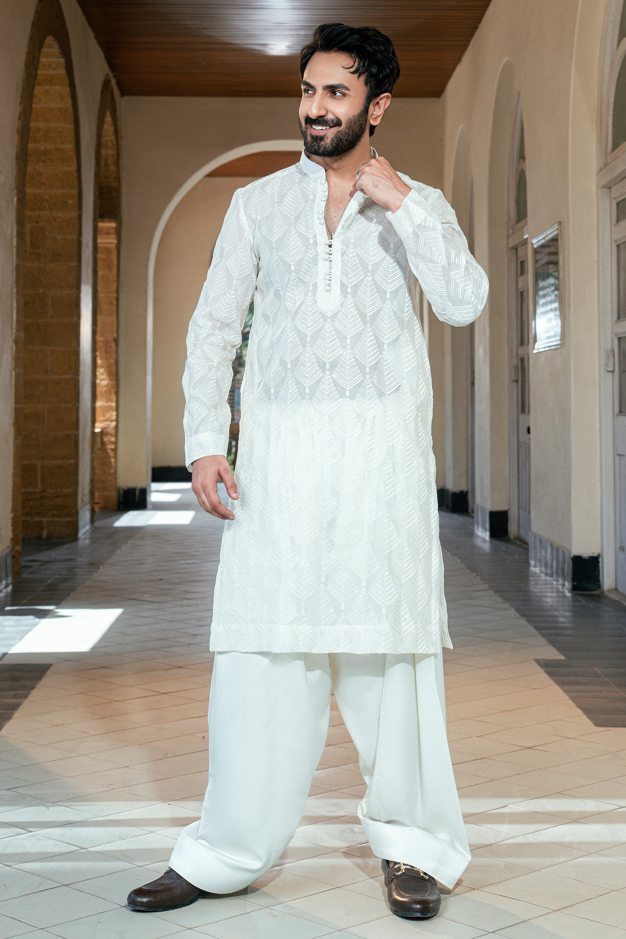 Opi Milky White Embroidered Kurta & Pajama Set