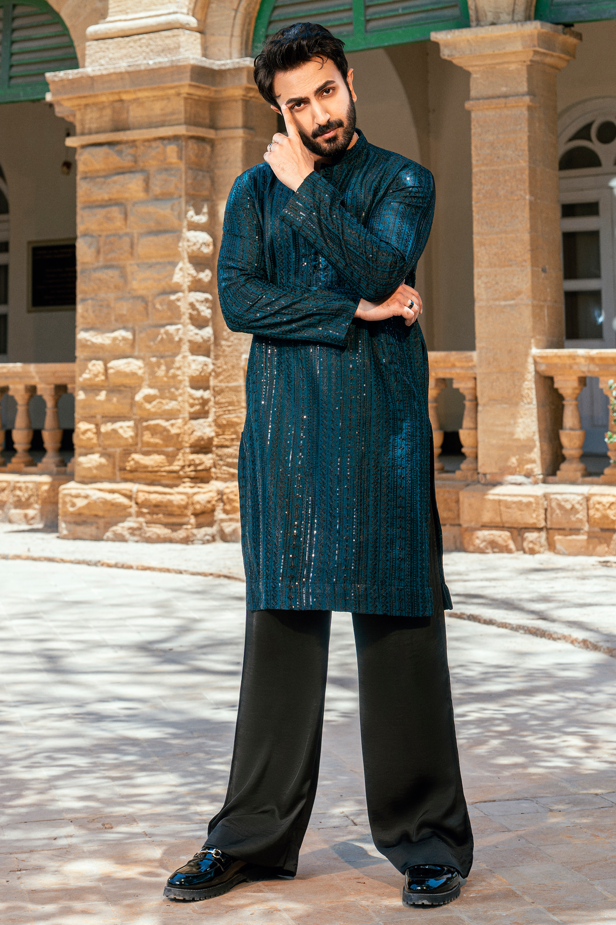 Emerald Green Embroidered Kurta & Pajama Set