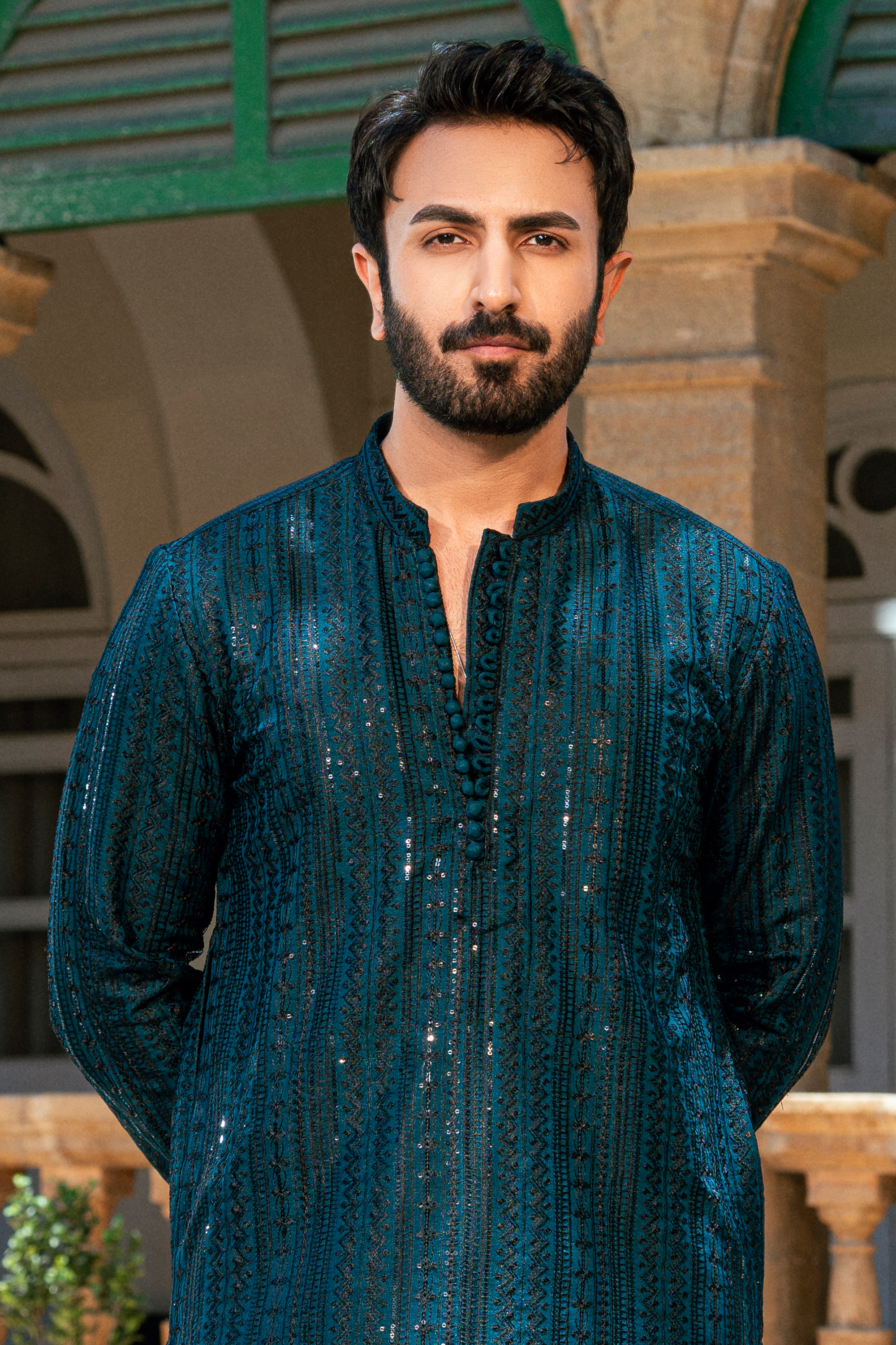 Emerald Green Embroidered Kurta & Pajama Set