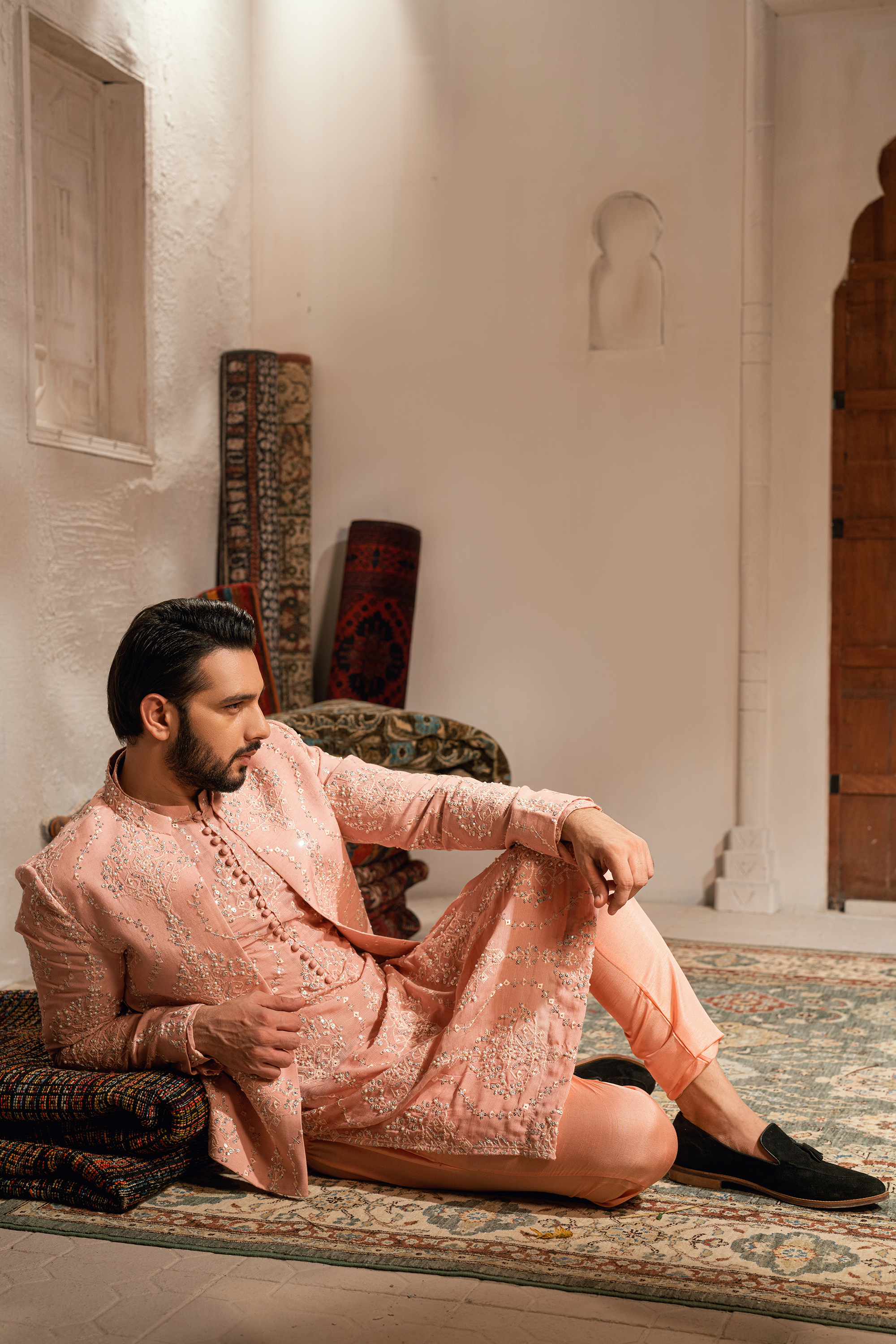 Powder Pink Silk Prince Coat Set
