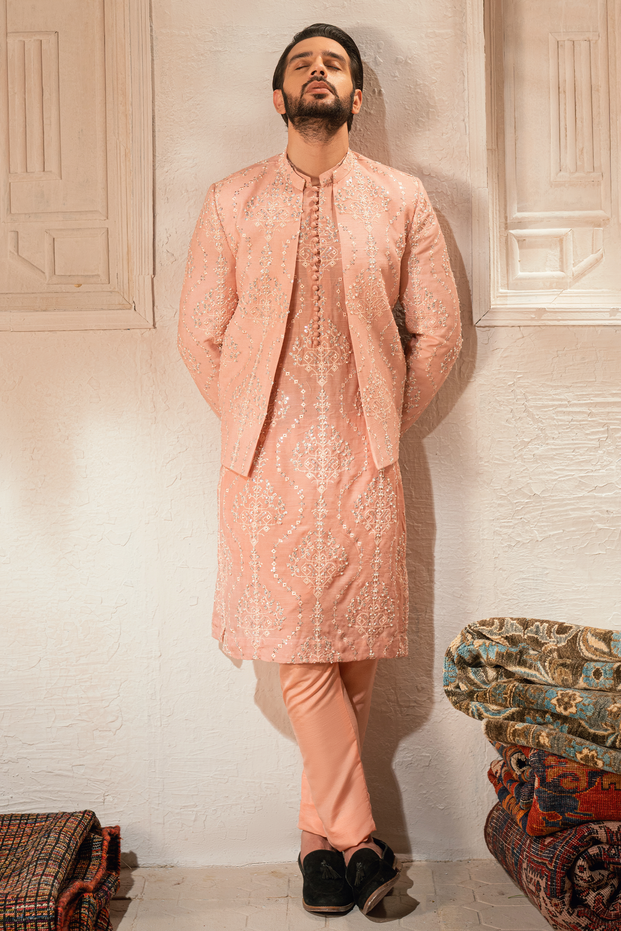 Powder Pink Silk Prince Coat Set