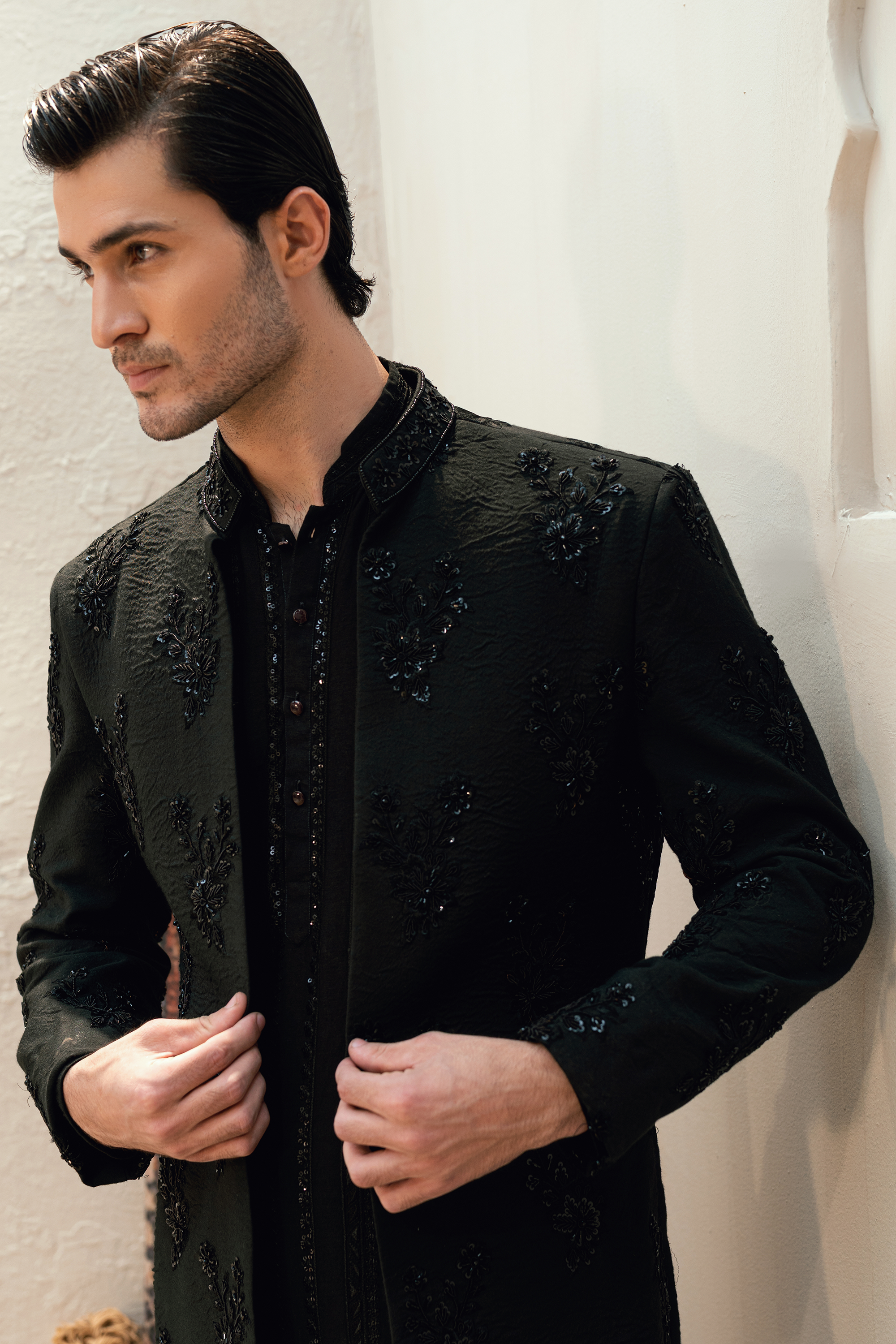 Dark Black Kurta Shalwar with Prince Coat
