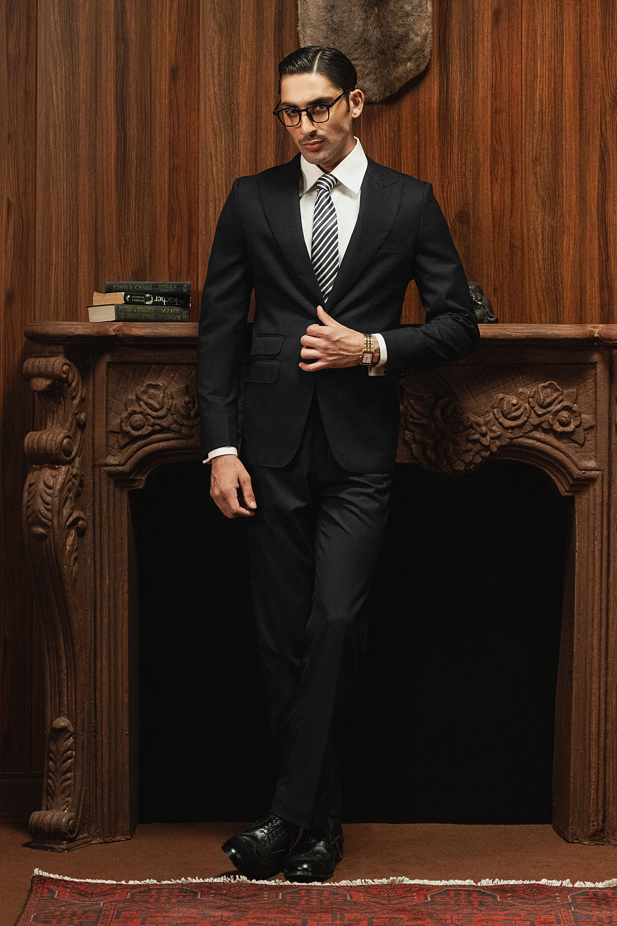 Classic Dark Charcoal Grey Blue Two-Button Three-Piece Suit