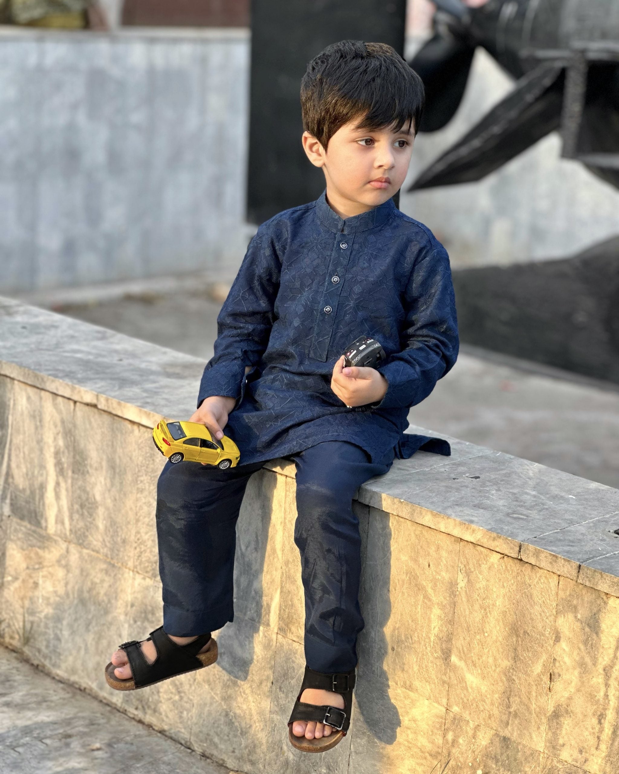 Boys Embroidered Kurta & Trouser - Blue
