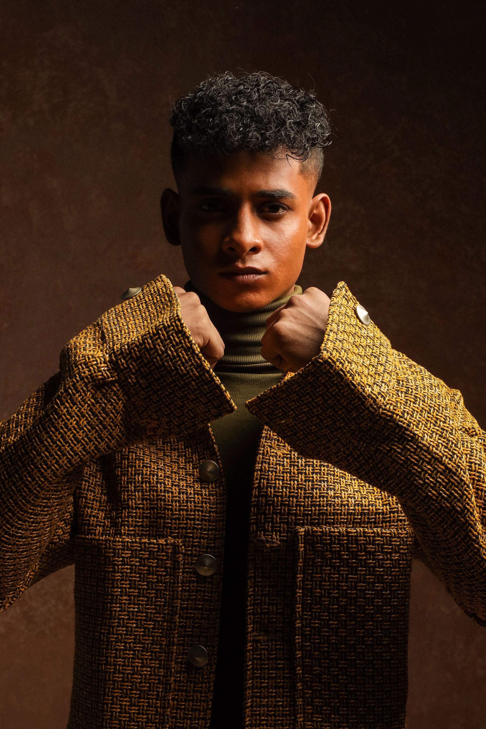 Goldenroo jacquard front cargo pocket style jacket with loose boot cut cargo trouser