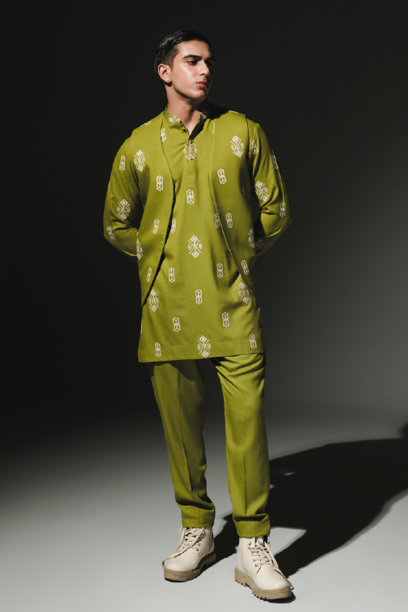 TSL - Olive Green Embroidered Kurta Pajama