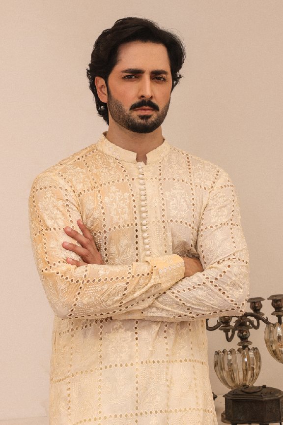 SB-06 Beige gold embroidered kurta and pajama