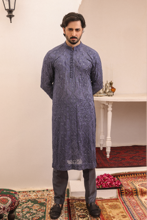 SB-08 Aegean blue embroidered kurta and pajama