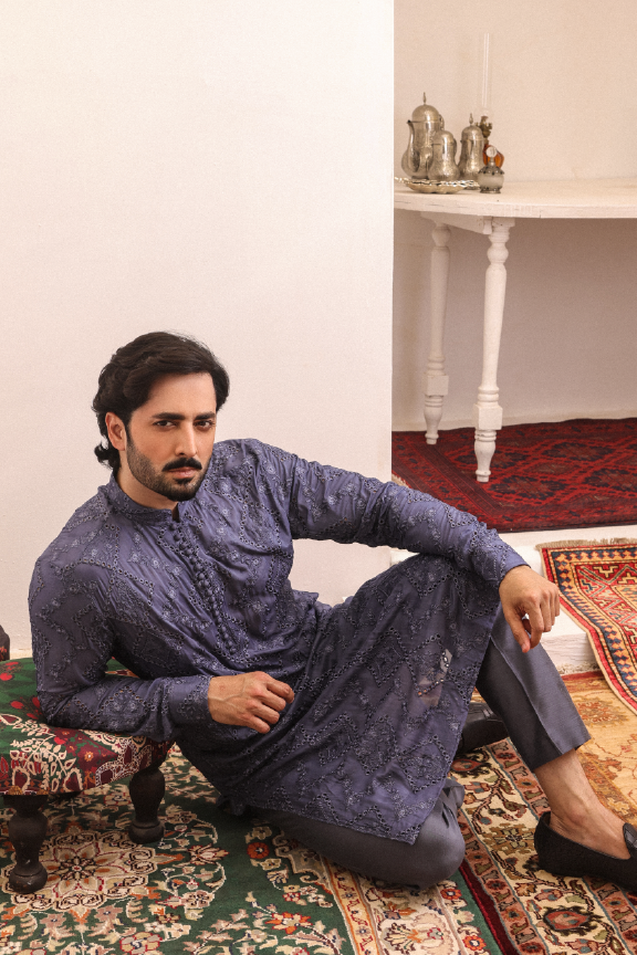 SB-08 Aegean blue embroidered kurta and pajama