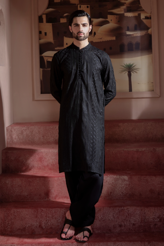 RHN - Black Embroidered Kurta Pajama