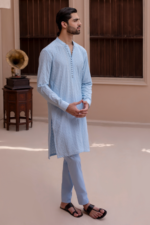 RHN - Sky Blue Embroidered Kurta Pajama
