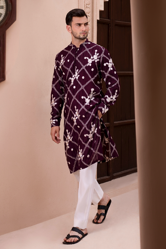 RHN - Dark Maroon Embroidered Kurta Pajama