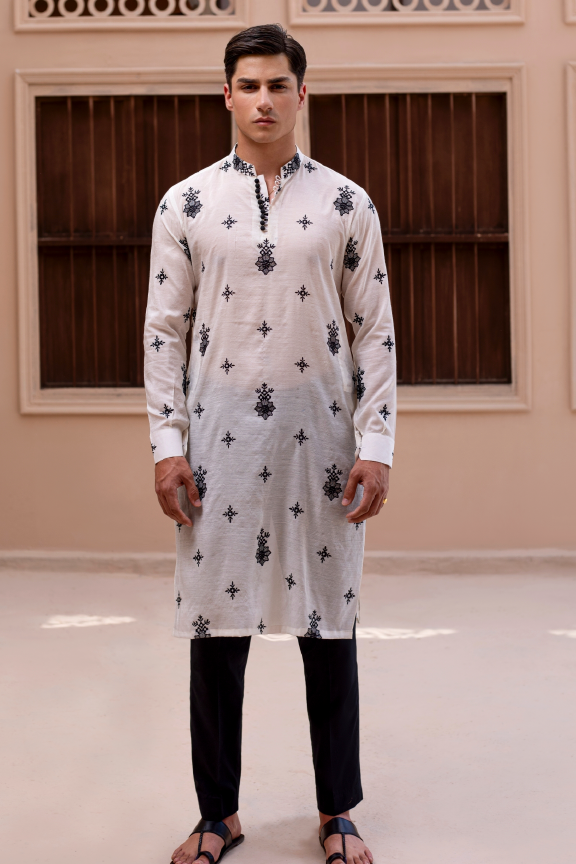 RHN - Salt White Embroidered Kurta Pajama