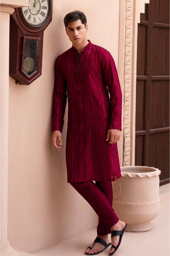 RHN - Brick Red Embroidered Kurta Pajama