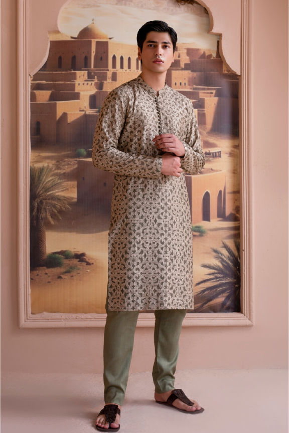 RHN - Slate Green Embroidered Kurta Pajama -02