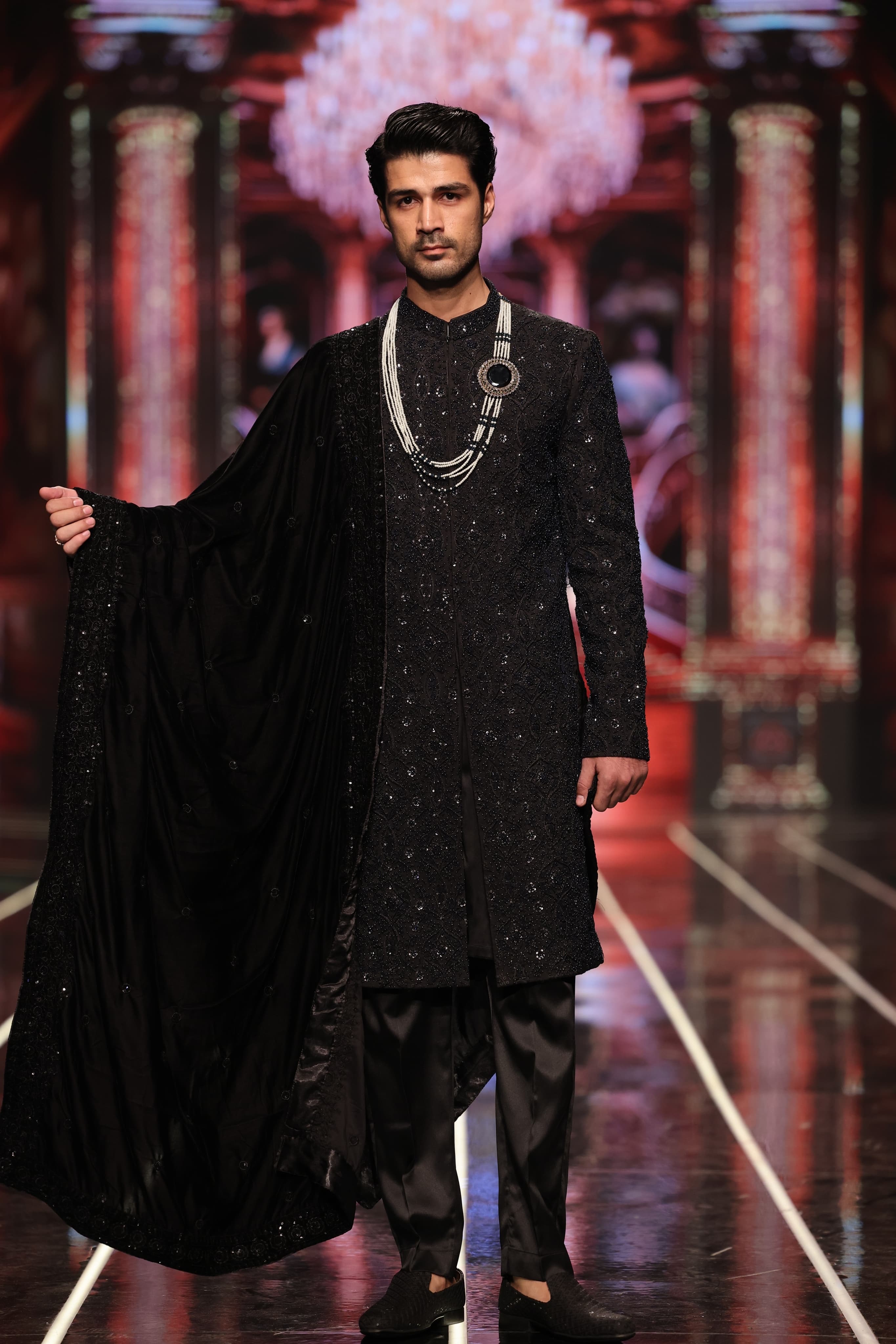 ER-119 Black Jacquard Embellished Sherwani