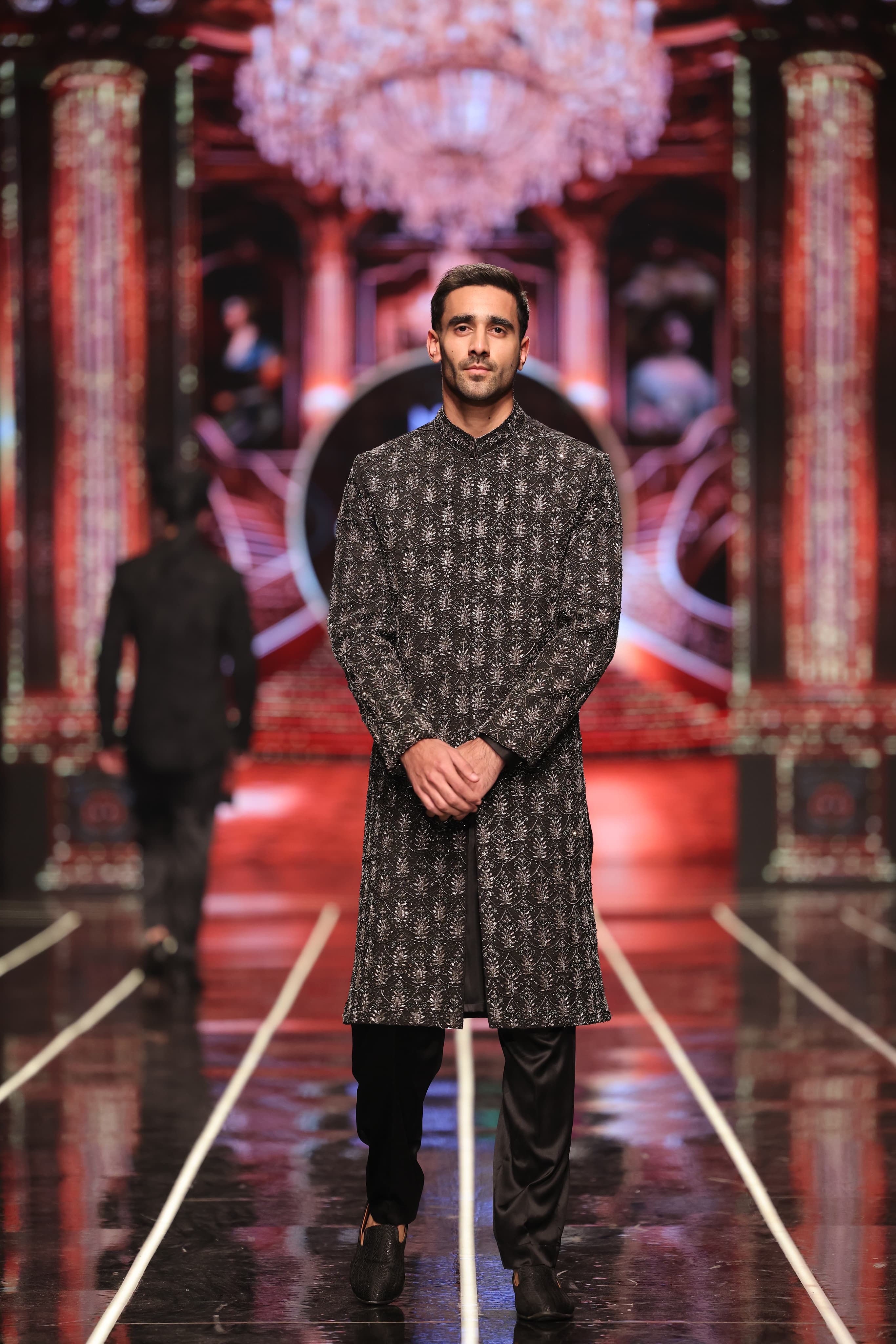 ER-124 Black Jacquard Embellished Sherwani
