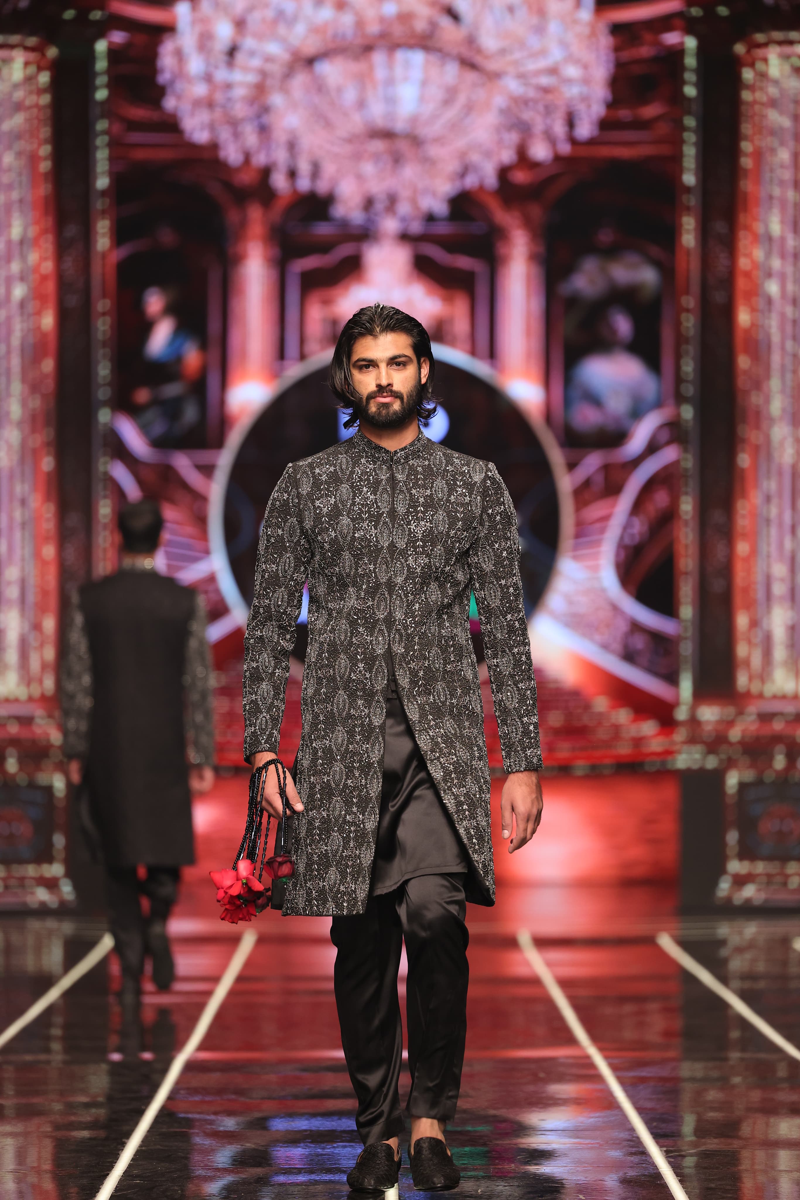 ER-122 Black Jacquard Embellished Sherwani