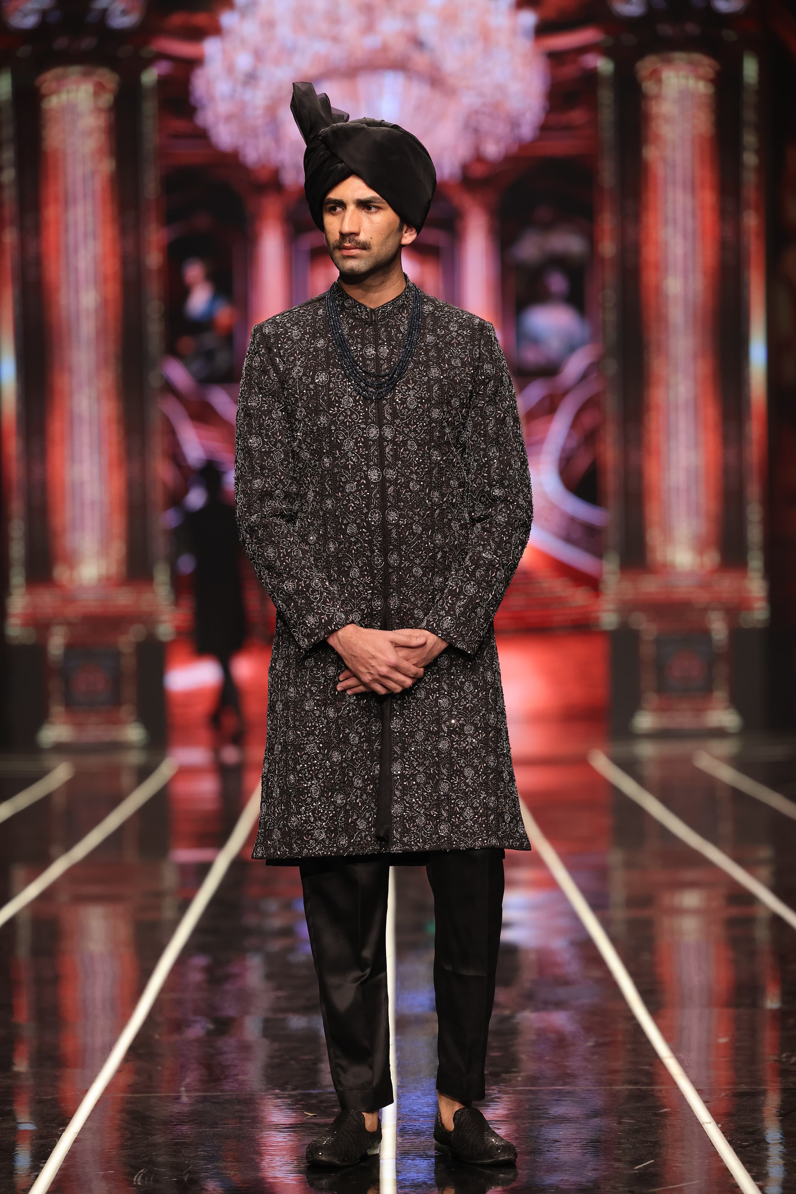 ER-123 Black Jacquard Embellished Sherwani