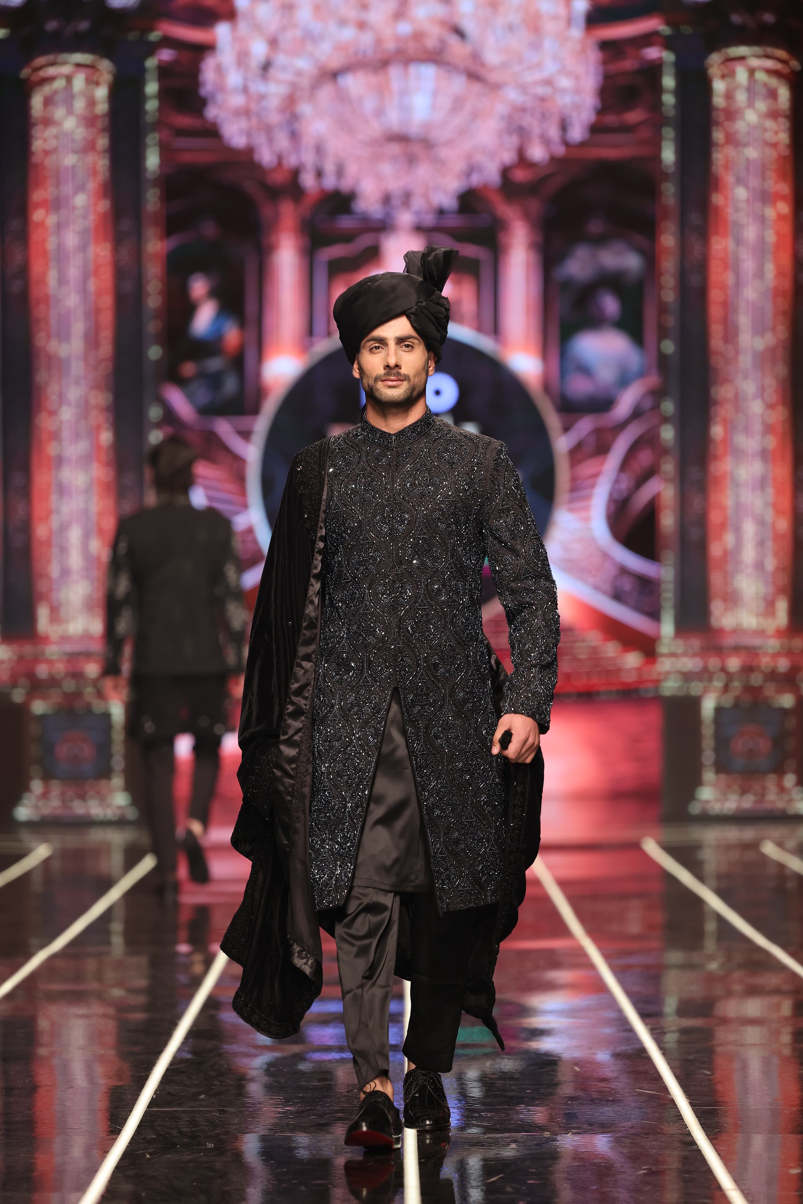 ER-126 Black Jacquard Embellished Sherwani