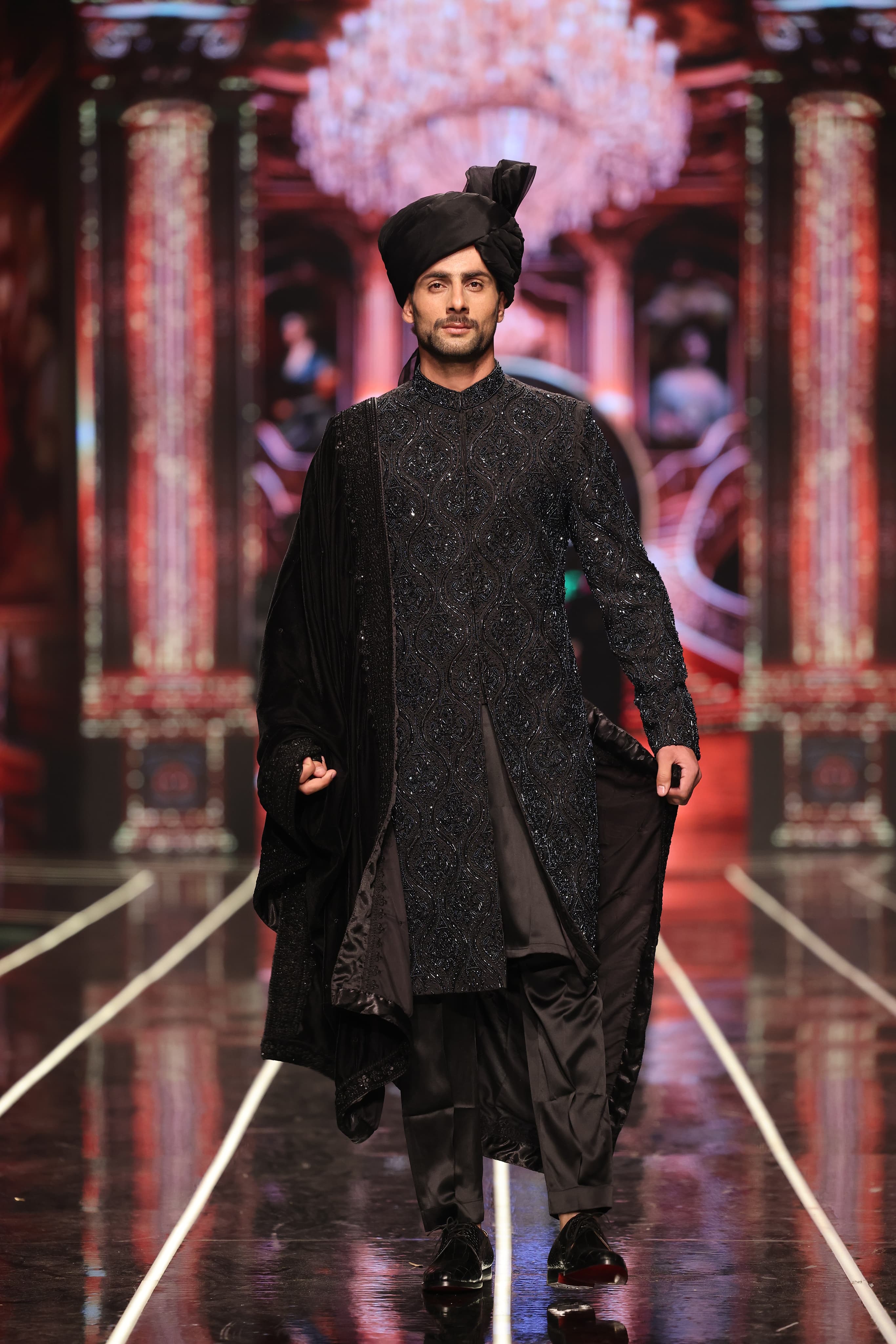 ER-126 Black Jacquard Embellished Sherwani