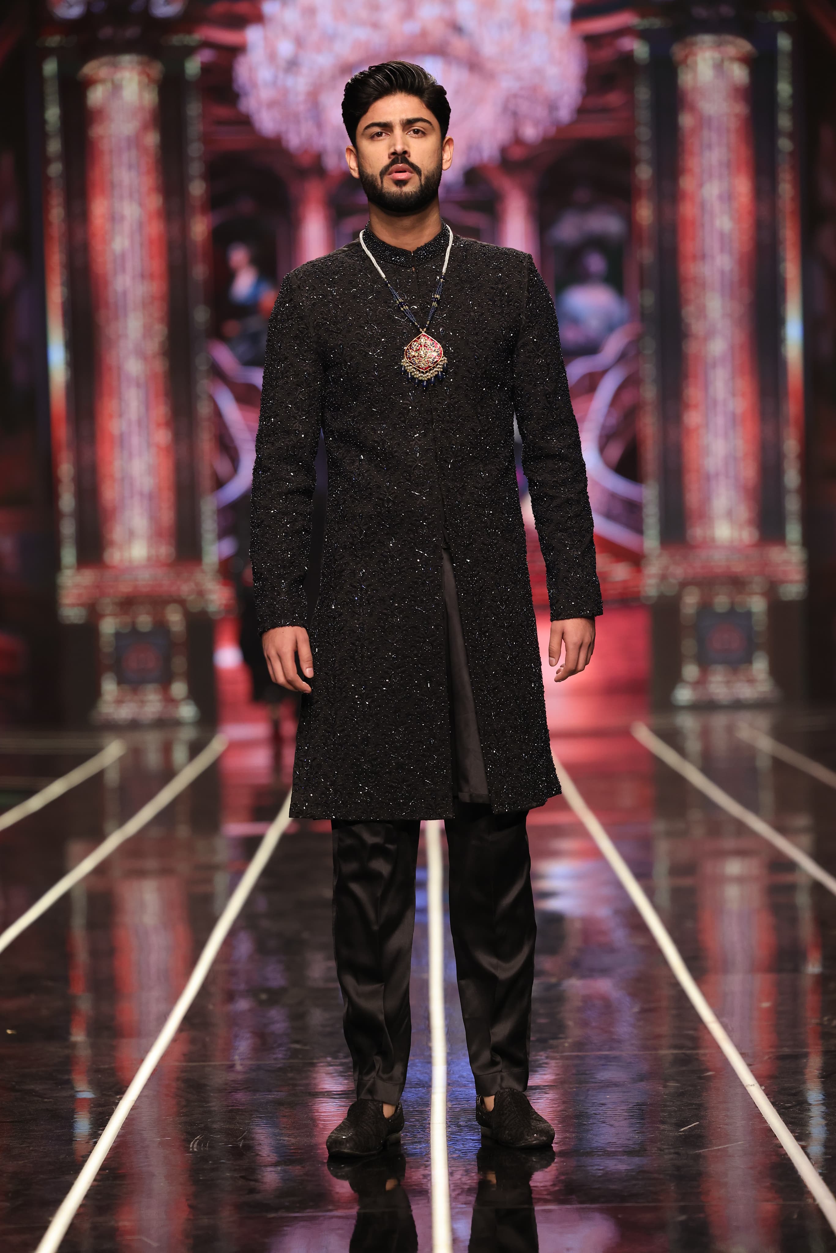 ER-125 Black Jacquard Embellished Sherwani