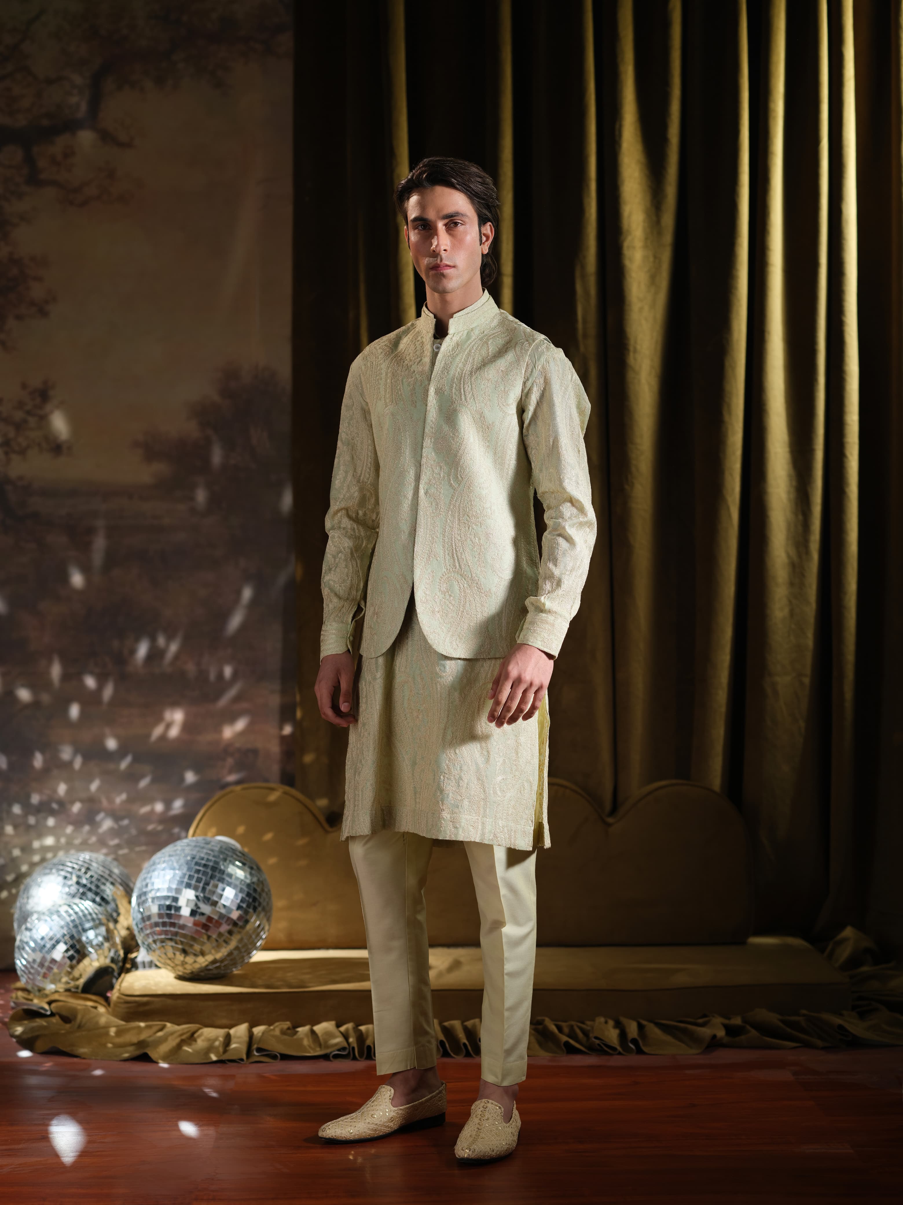 Musarrat - Tea Green Embroidered Kurta Pajama