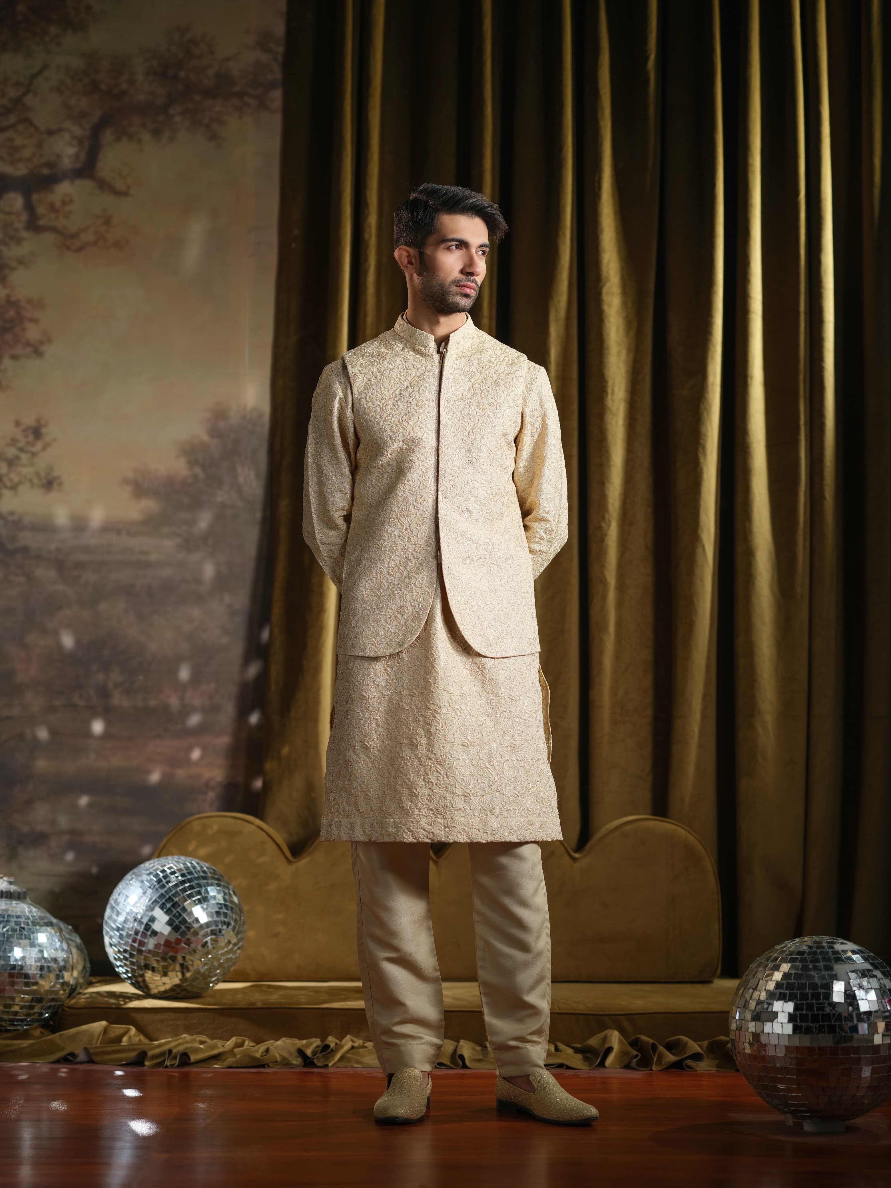 Musarrat - Beige Embroidered Kurta Pajama