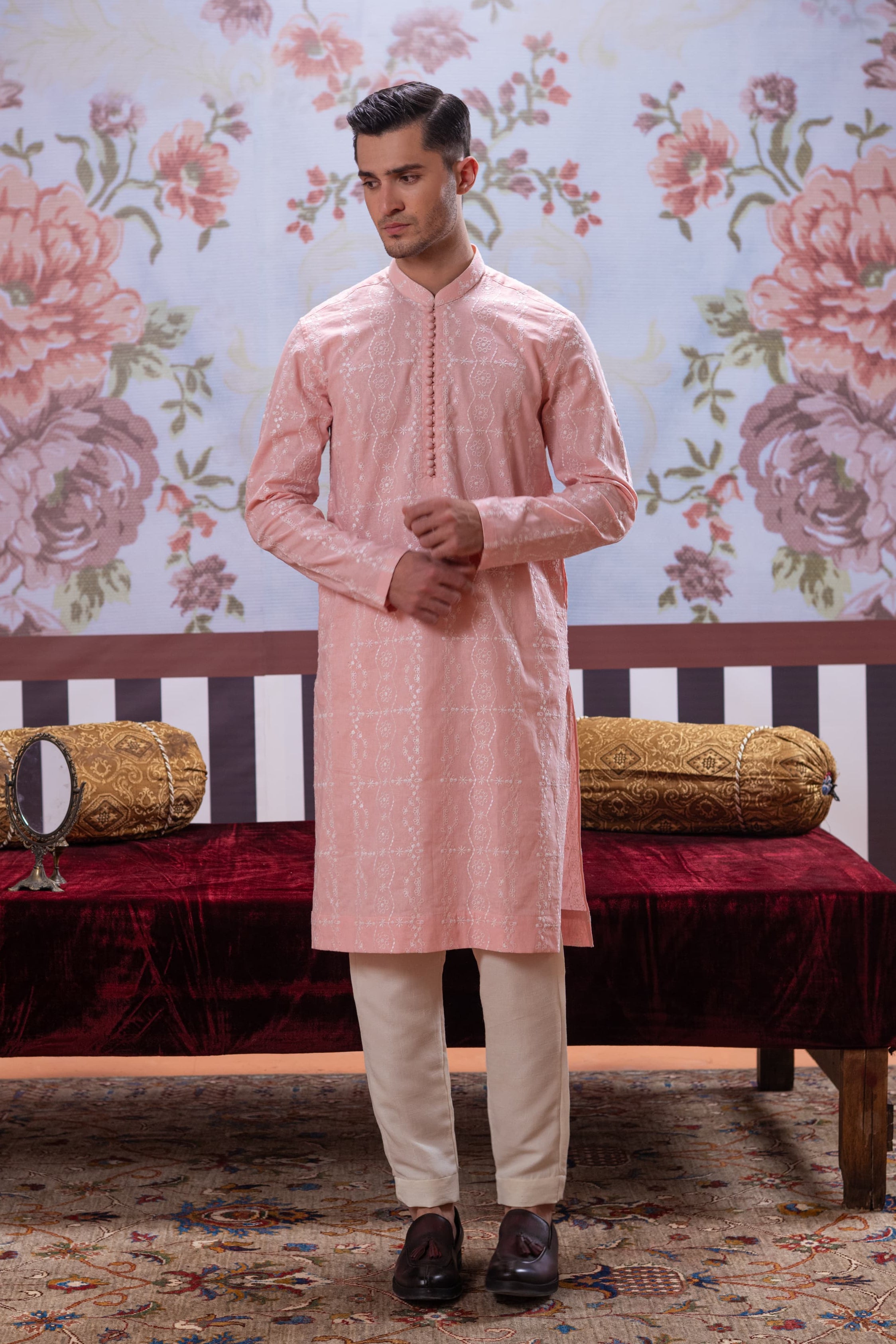 Muqabil - Soft Pink Embroidered Kurta Pajama