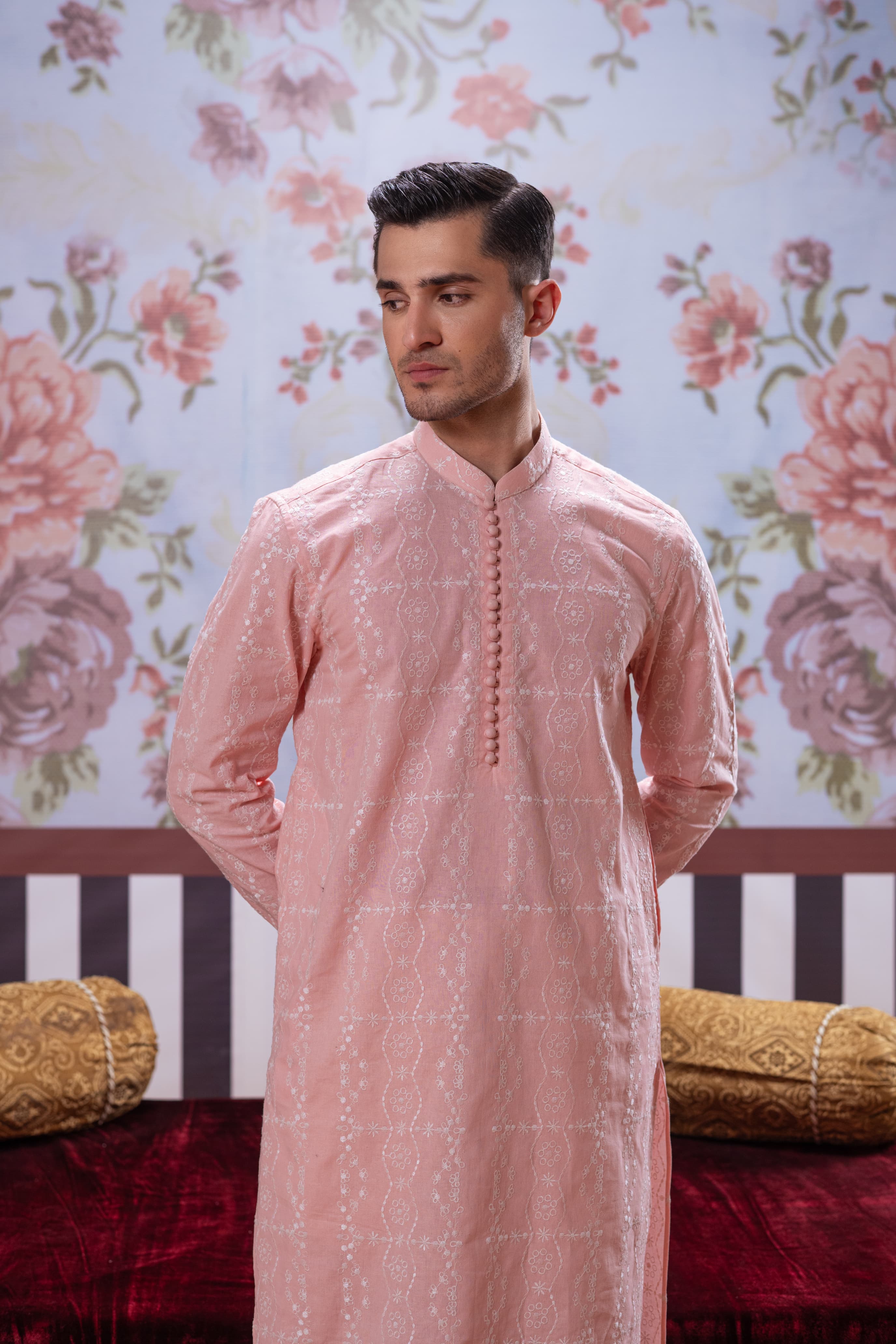 Muqabil - Soft Pink Embroidered Kurta Pajama