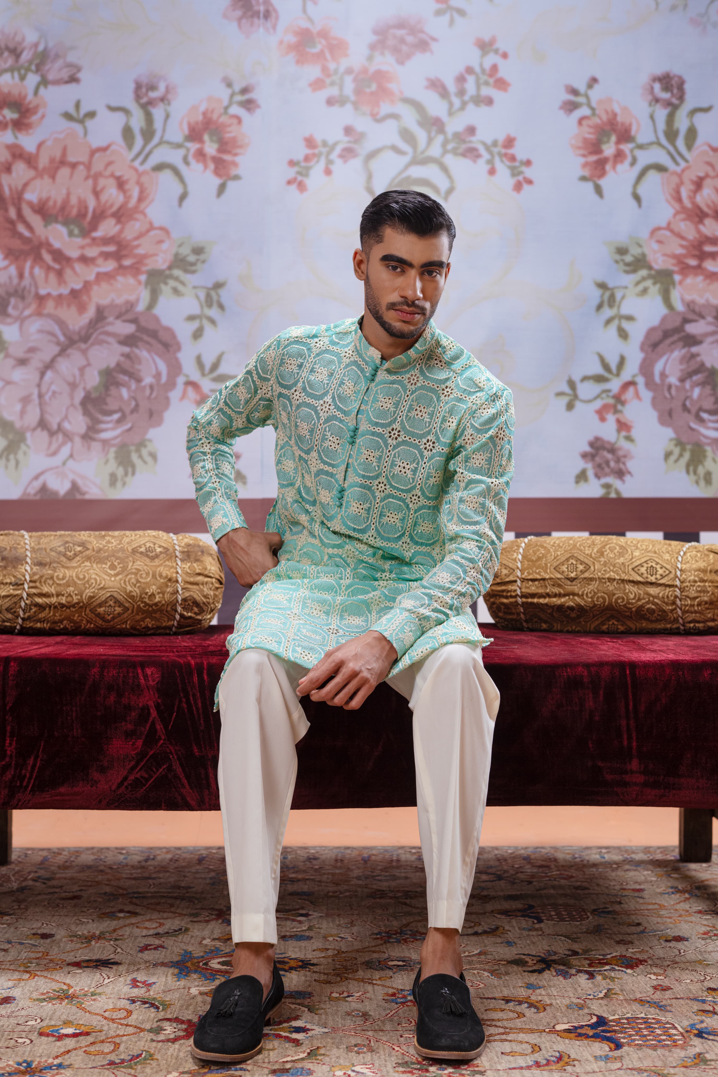 Muqabil - Glacial Green Embroidered Kurta Pajama