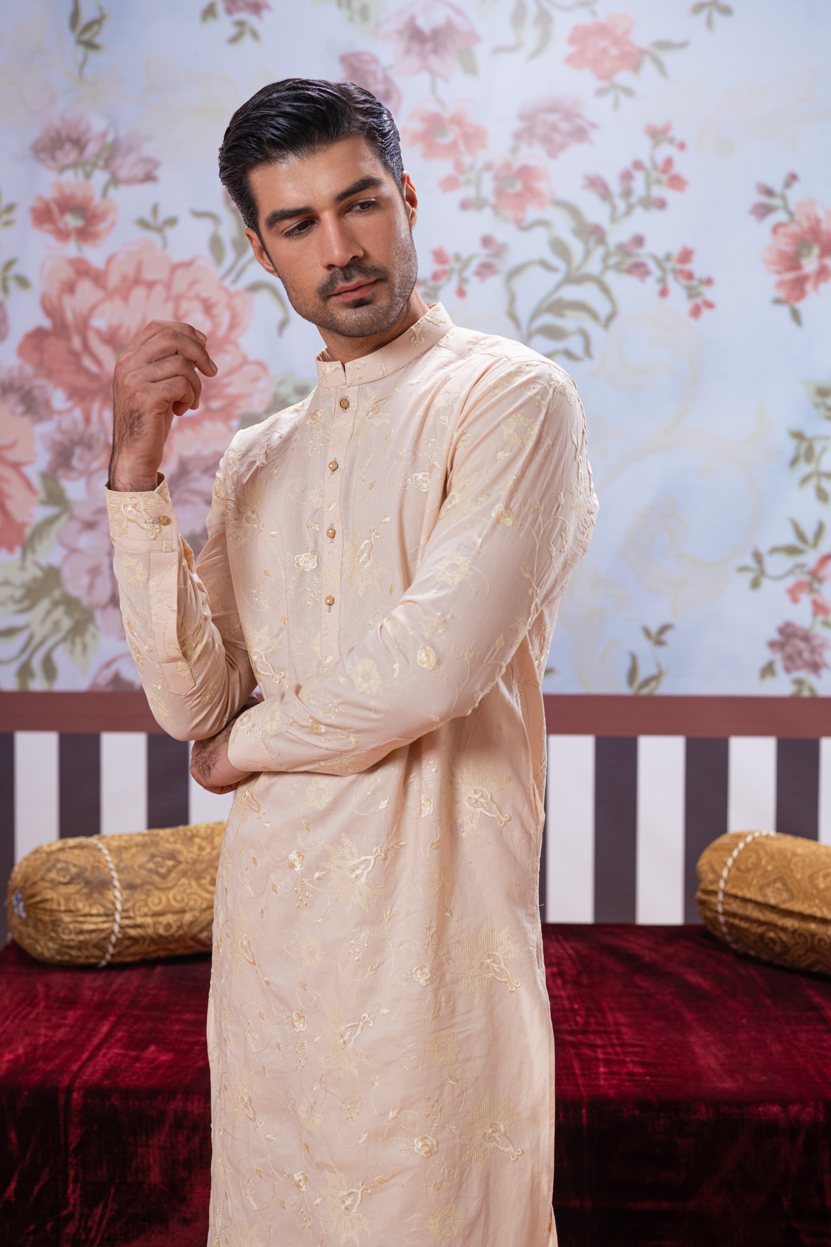 Muqabil - Bisque Embroidered Kurta Pajama