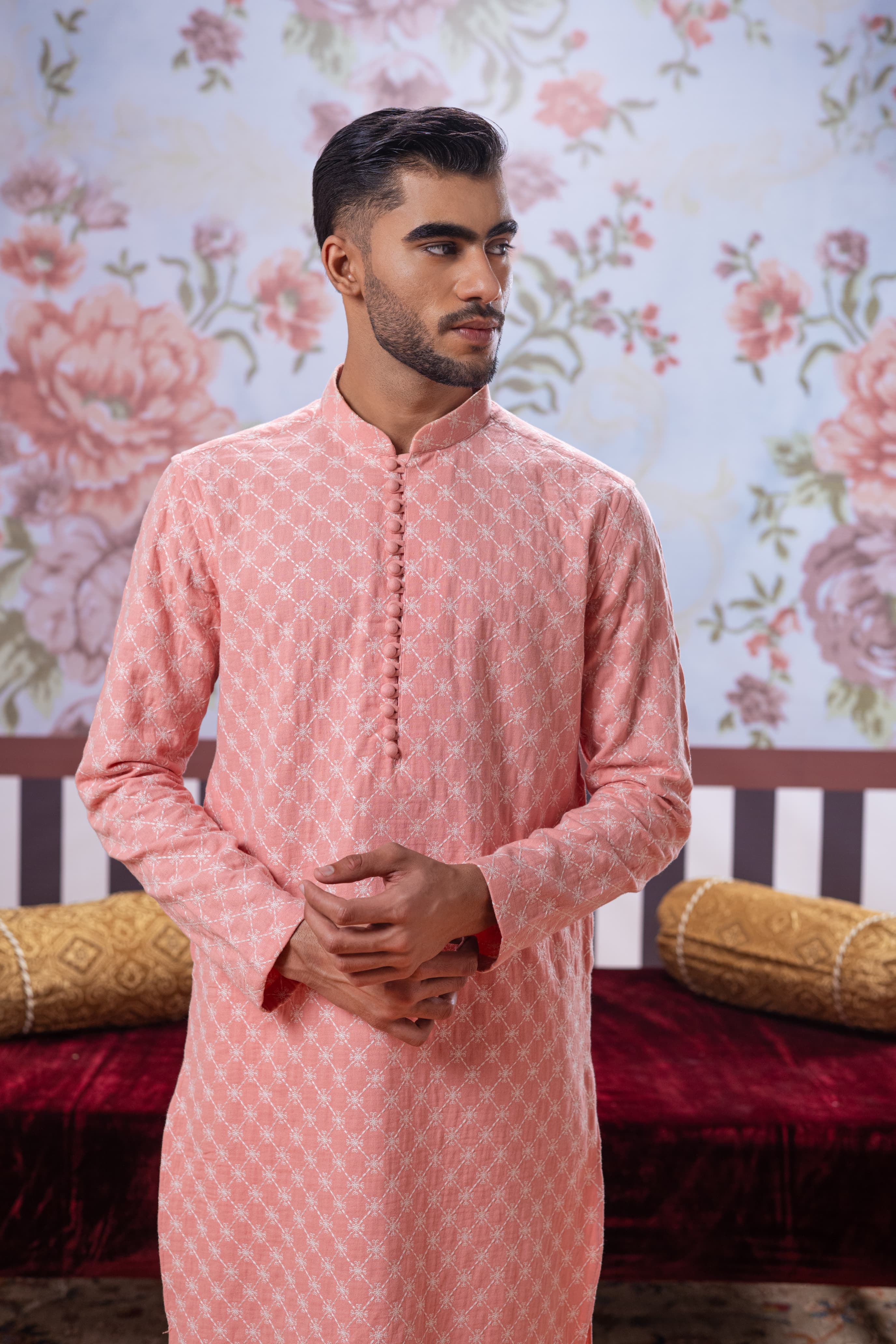 Muqabil - Soft Pink Embroidered Kurta Pajama