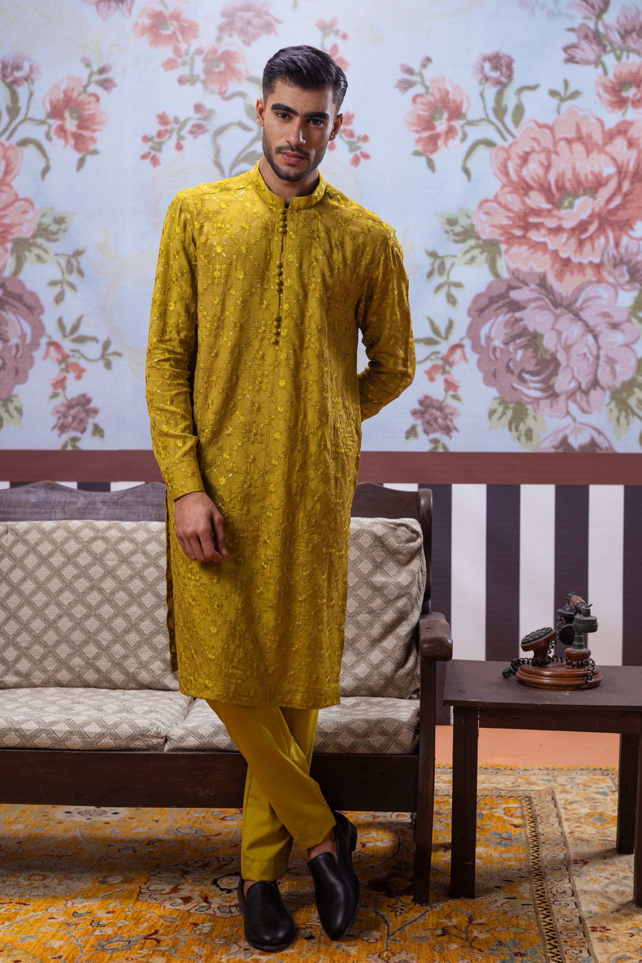 Muqabil - Mustard Embroidered Kurta Pajama