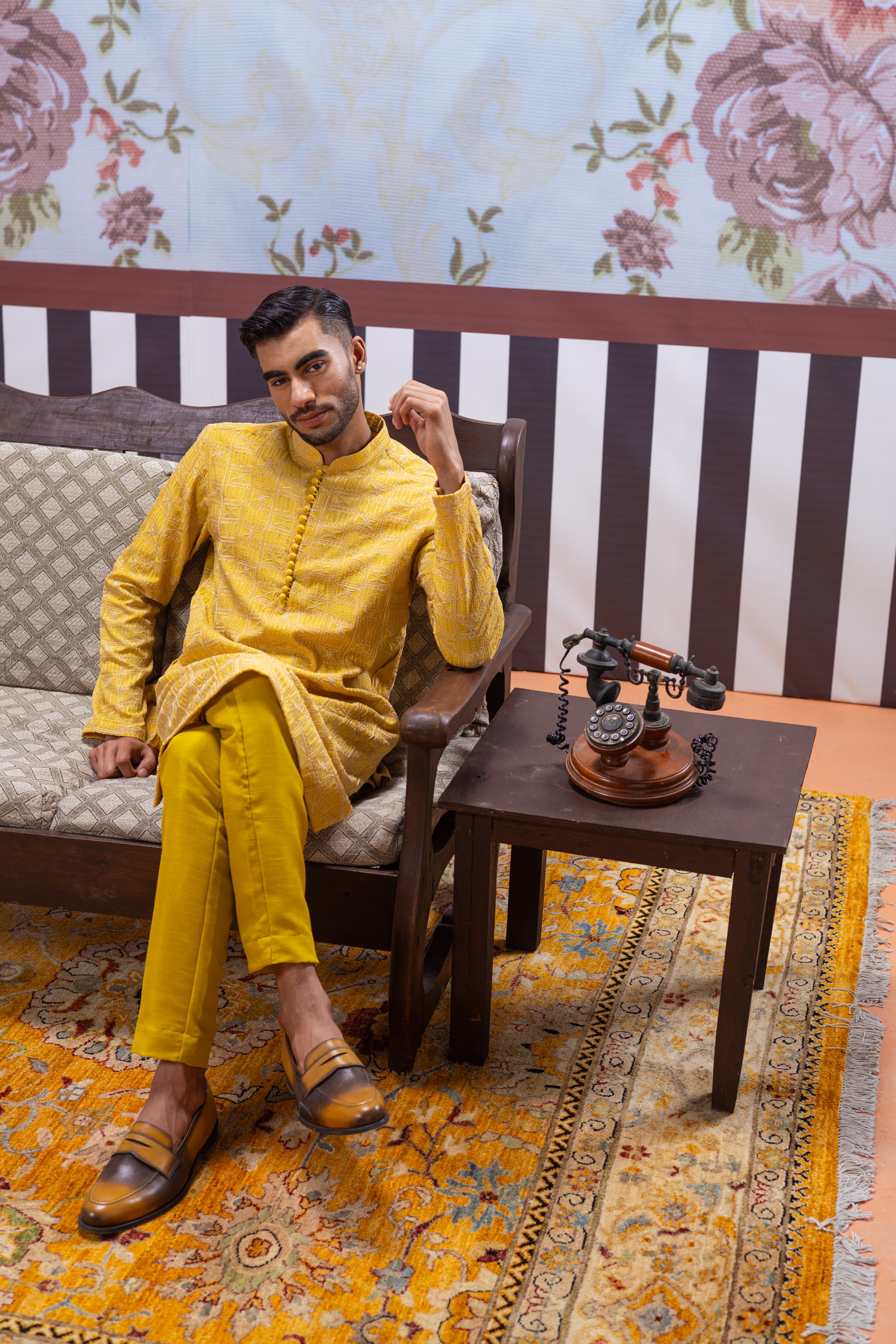 Muqabil - Tangerine Yellow Embroidered Kurta Pajama