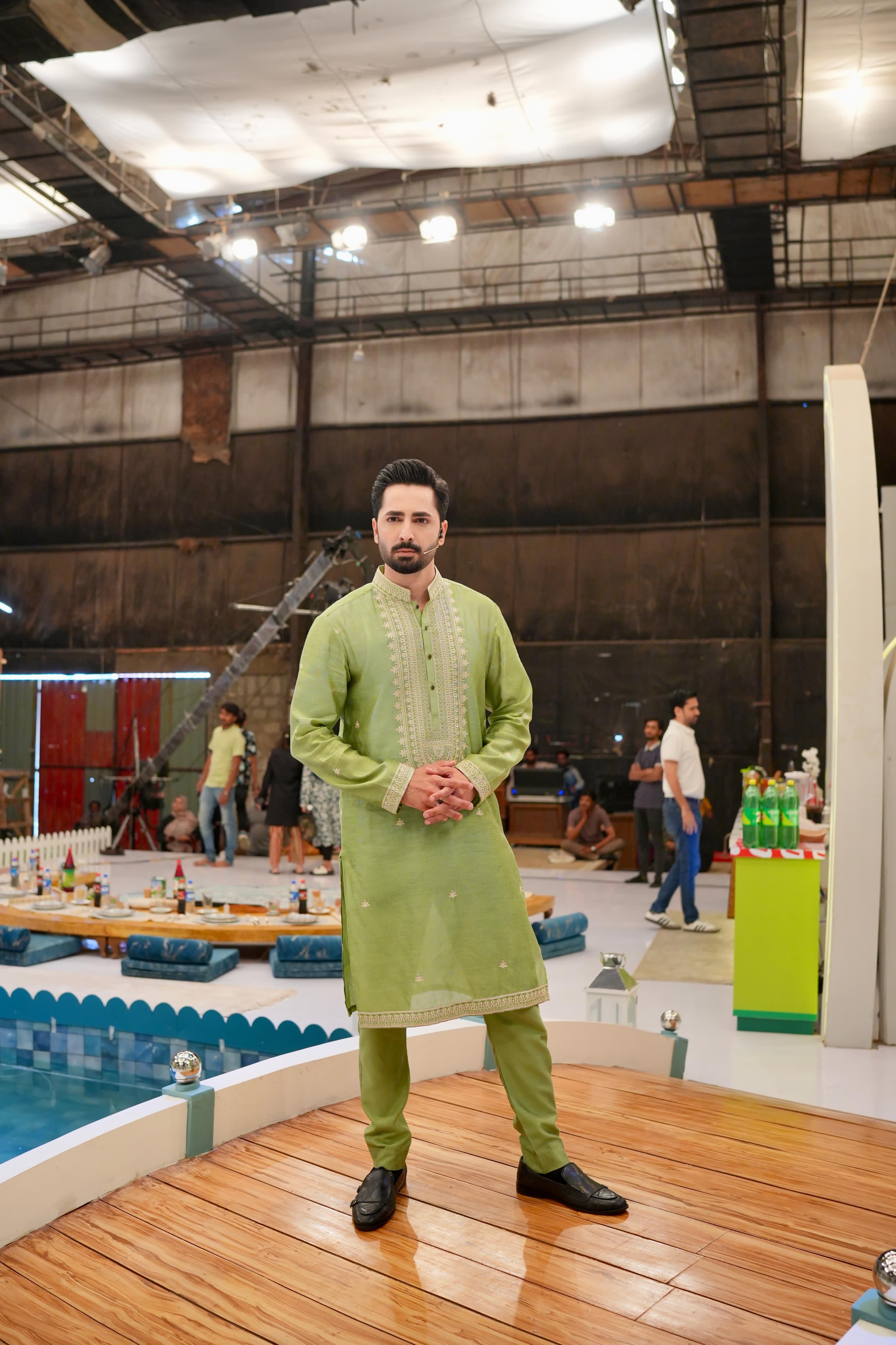 ED25 - Thyme Green Neck Embellished Kurta Pajama