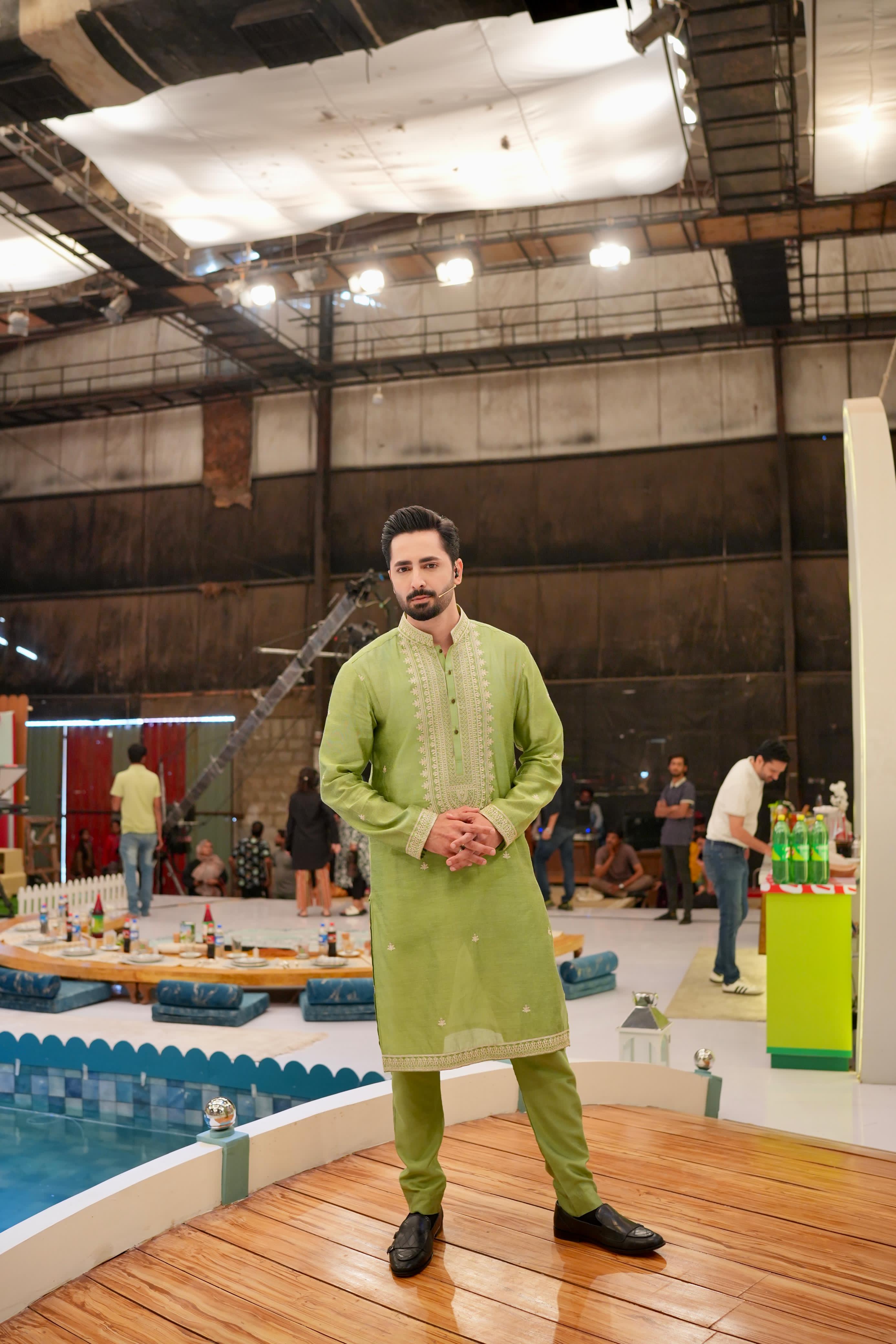 ED25 - Thyme Green Neck Embellished Kurta Pajama