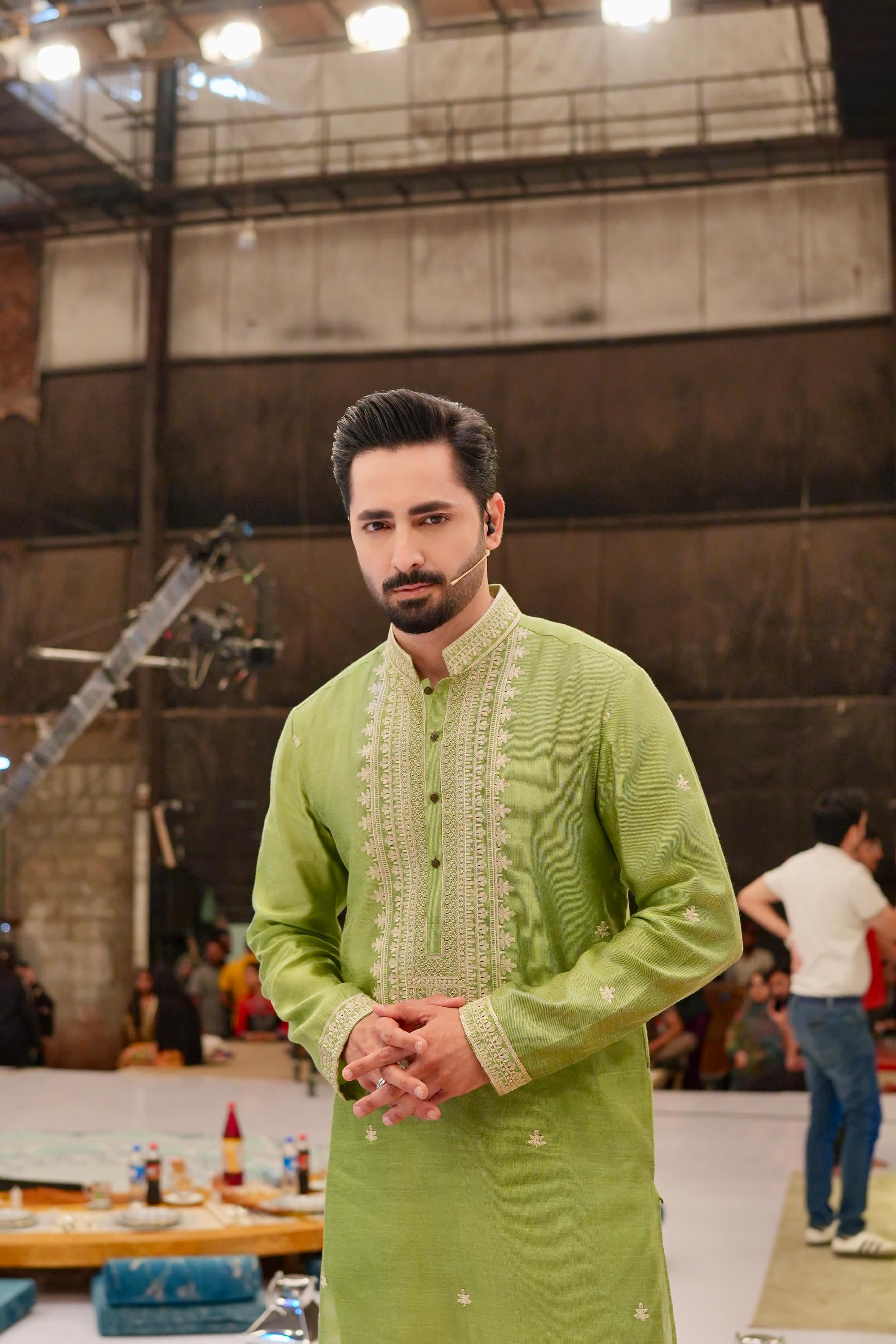 ED25 - Thyme Green Neck Embellished Kurta Pajama